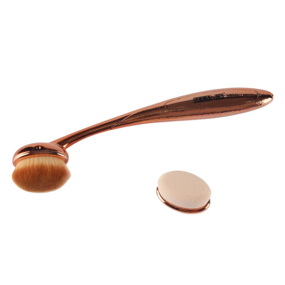 Rose Gold Makeup Brush Set - Powder, Foundation & Blusher Brush with Toothbrush Shape - Perfect for Travel & Professional Makeup Application