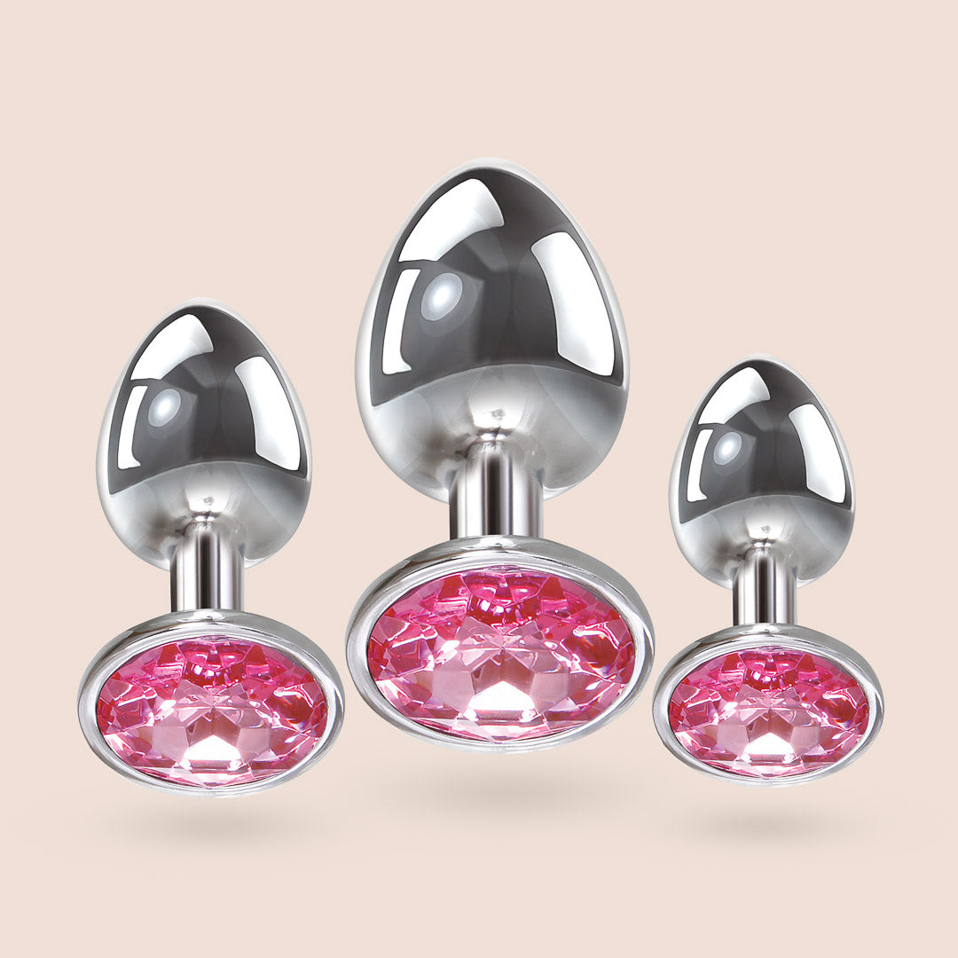 Pink Gem Anal Plug Set - 3 Piece Silicone Butt Plugs for Women & Men | Comfortable & Safe for Beginners, Couples Play, BDSM & Sensual Exploration