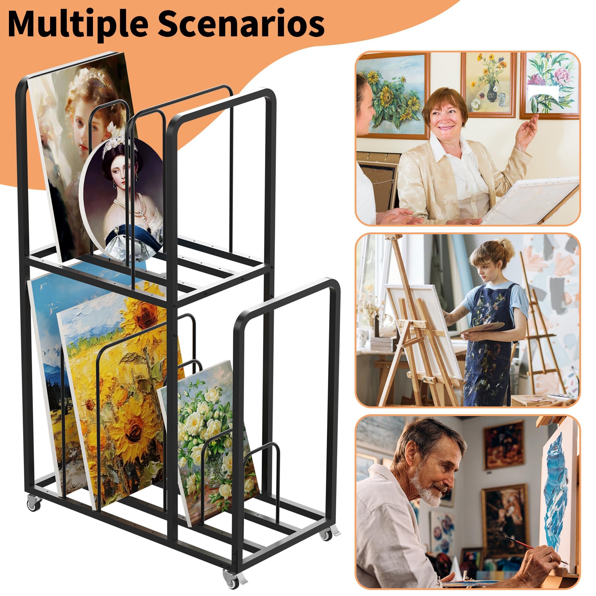 Lukar 2-Tier Metal Art Storage Rack with Wheels & Handle - Heavy Duty Canvas Drying Rack for Artists - Perfect for Studios, Galleries & Art Classrooms - Organize Paintings, Prints & Panels Easily