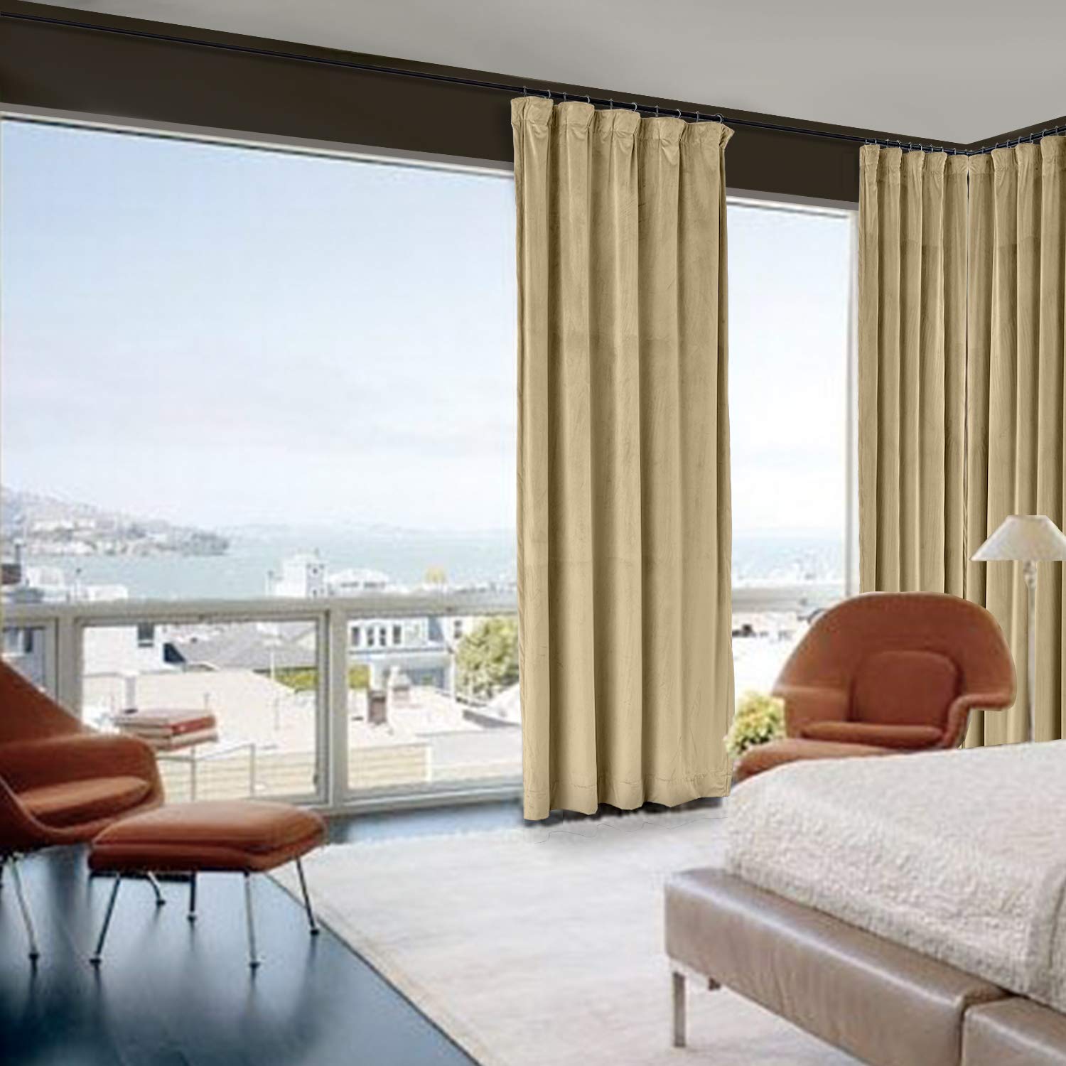 Prim Extra Wide Blackout Curtains - Thermal Insulated Velvet Window Drapes for Bedroom, Nursery & Home Theater (100x96 Inch, Khaki, 1 Panel) - Perfect for Light Blocking, Noise Reduction & Energy Efficiency