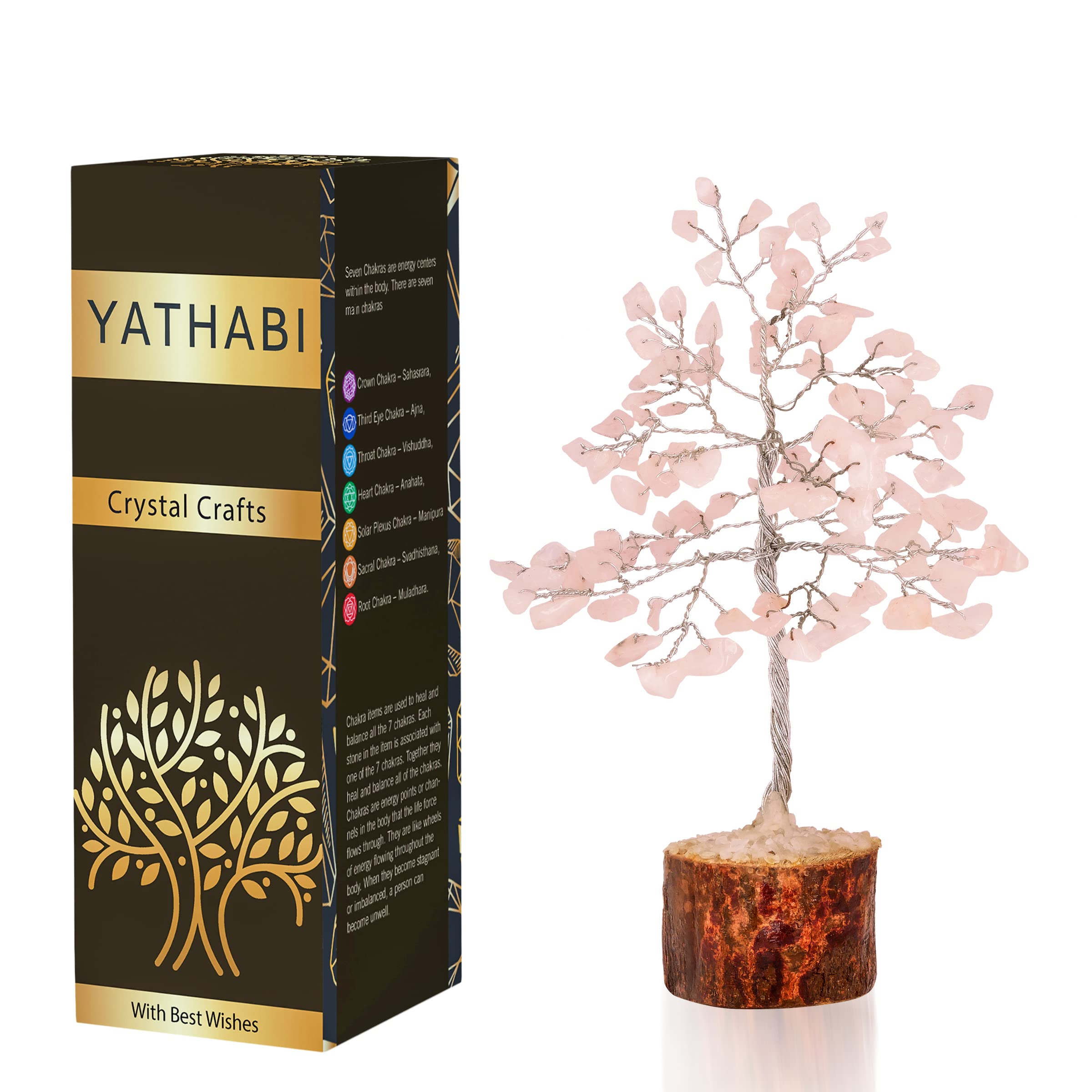 YATHABI Rose Quartz Crystal Tree for Positive Energy & Wealth - Feng Shui Money Tree for Home & Office Decor - Chakra Healing Bonsai Gift for Meditation & Spiritual Growth