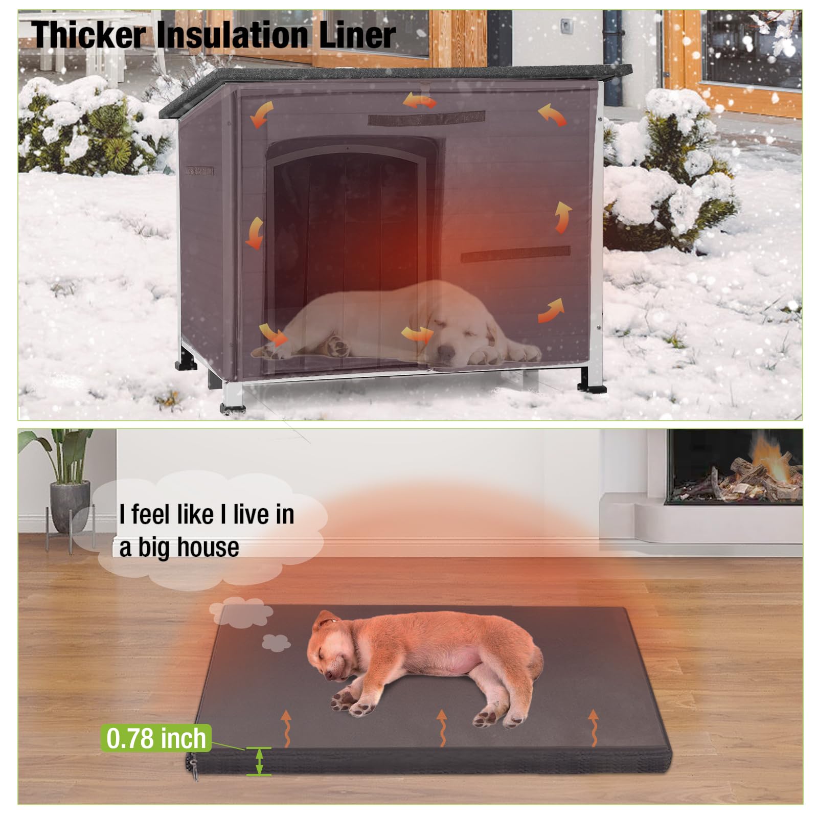 GUTINNEEN Insulated Outdoor Dog House with Removable Liner - Winter-Proof Large Dog Kennel for Cold Weather (Grey & White) - Perfect for Backyard, Patio & Extreme Winter Protection