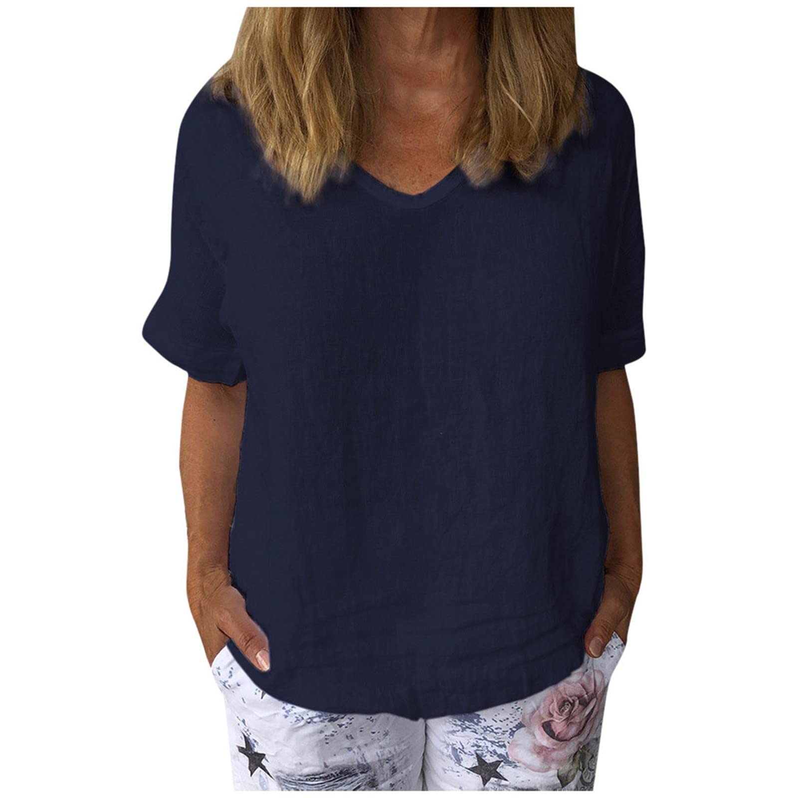 Women's Summer Tops - Casual Cotton Linen Blend Short Sleeve T-Shirts | Loose Fit Comfortable Blouse for Beach, Travel & Everyday Wear