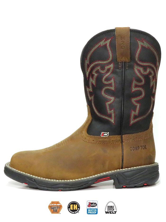 Justin WK4337 Men's Stampede Rush Waterproof Composite Toe Work Boots - Tan - Durable Safety Footwear for Construction, Oil Rig & Outdoor Work