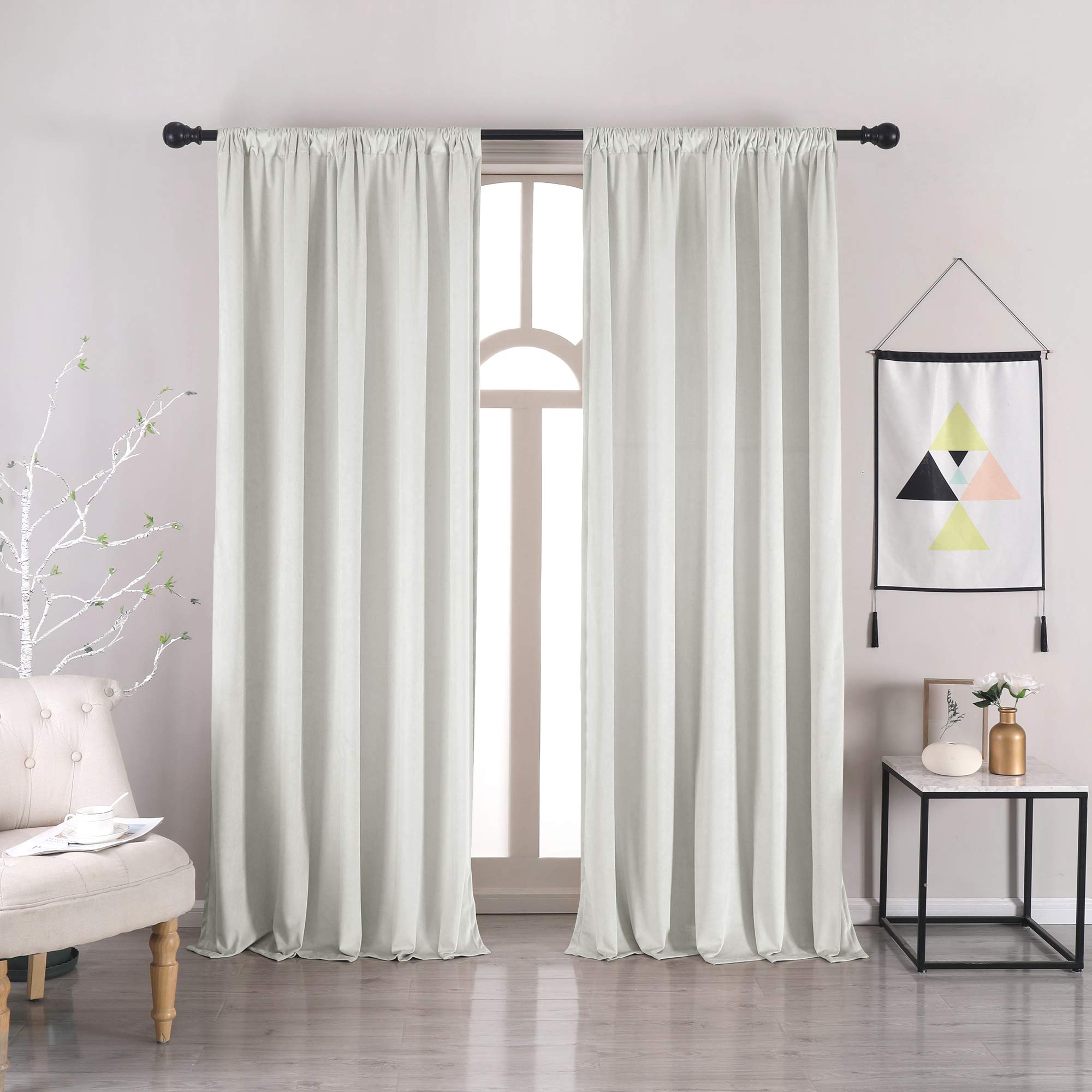 Nanbowang Bleach White Velvet Curtains - 54 Inch Long Soft Thermal Insulated Rod Pocket Curtains for Bedroom, Light Filtering Window Treatment (Set of 2 Panels) - Perfect for Home Decor, Living Room & Nursery