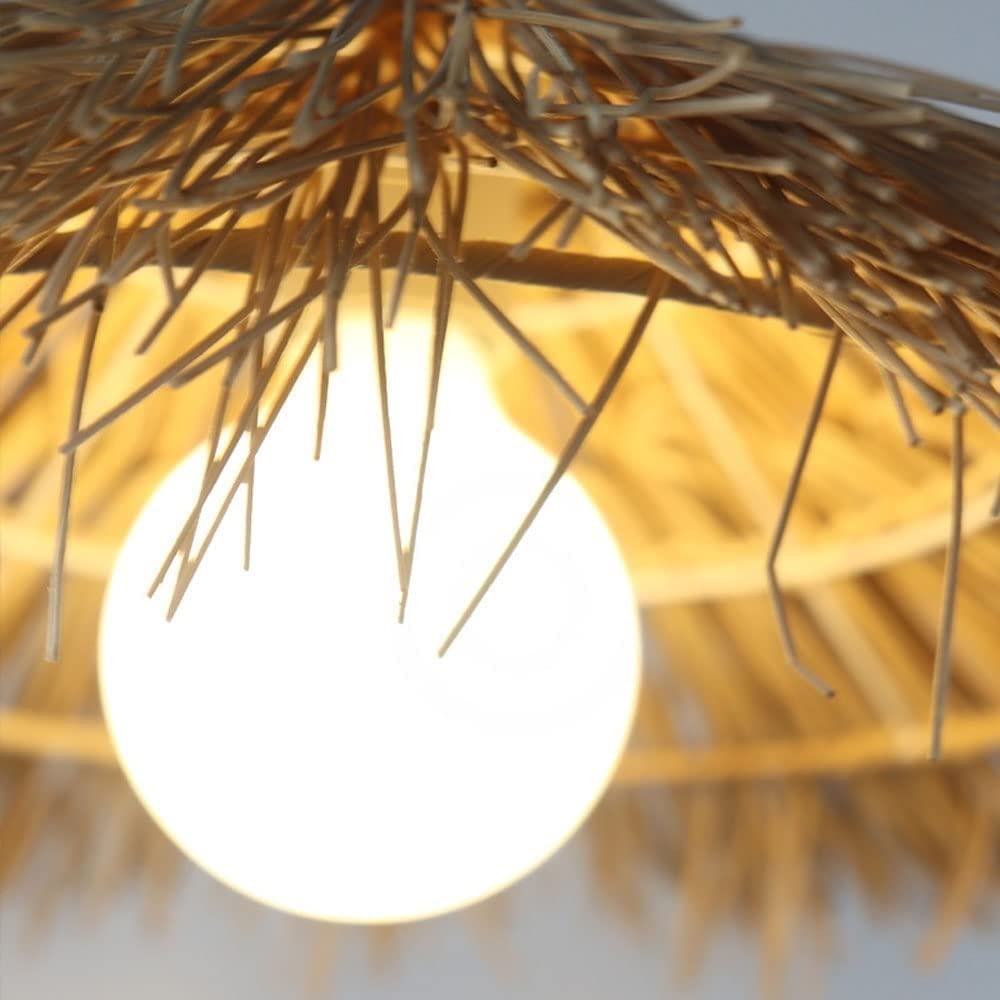 Handwoven Bamboo Pendant Light - Asian Inspired Straw Hat Chandelier with E27 Base | Rattan Hanging Lamp for Living Room, Bedroom & Boho Home Decor