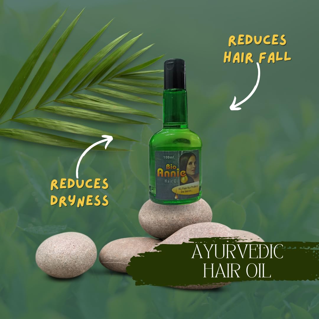 Bio Annie Hair Growth Oil with Ayurvedic Ingredients - Natural Treatment for Thicker, Stronger & Healthier Hair - Perfect for Dry, Damaged Hair & Scalp Care