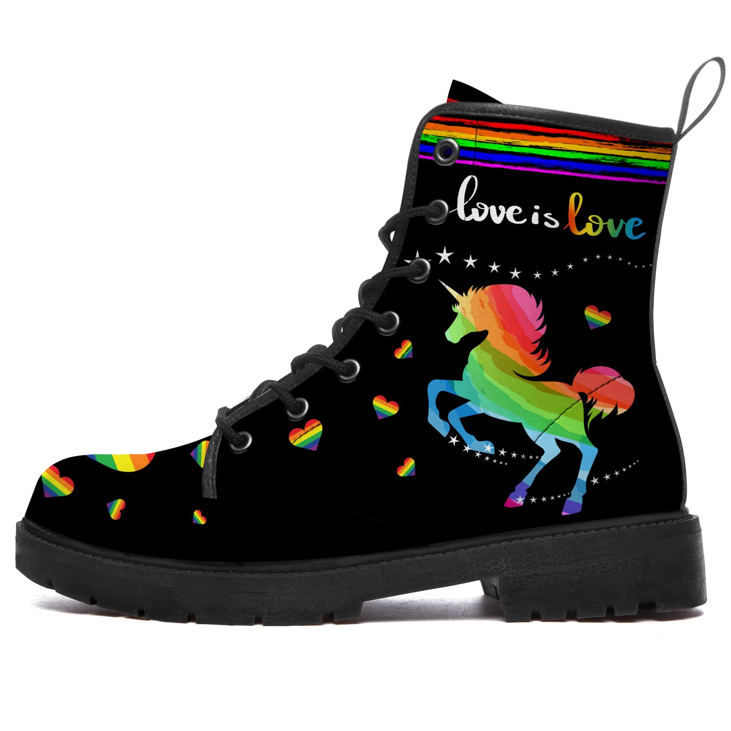 Pride Boots - Waterproof Combat Boots for Women & Men | Lace-Up Ankle Work Boots with Low Heel | Durable Shoes for Outdoor, Work & Everyday Wear | Perfect Gift for Him & Her