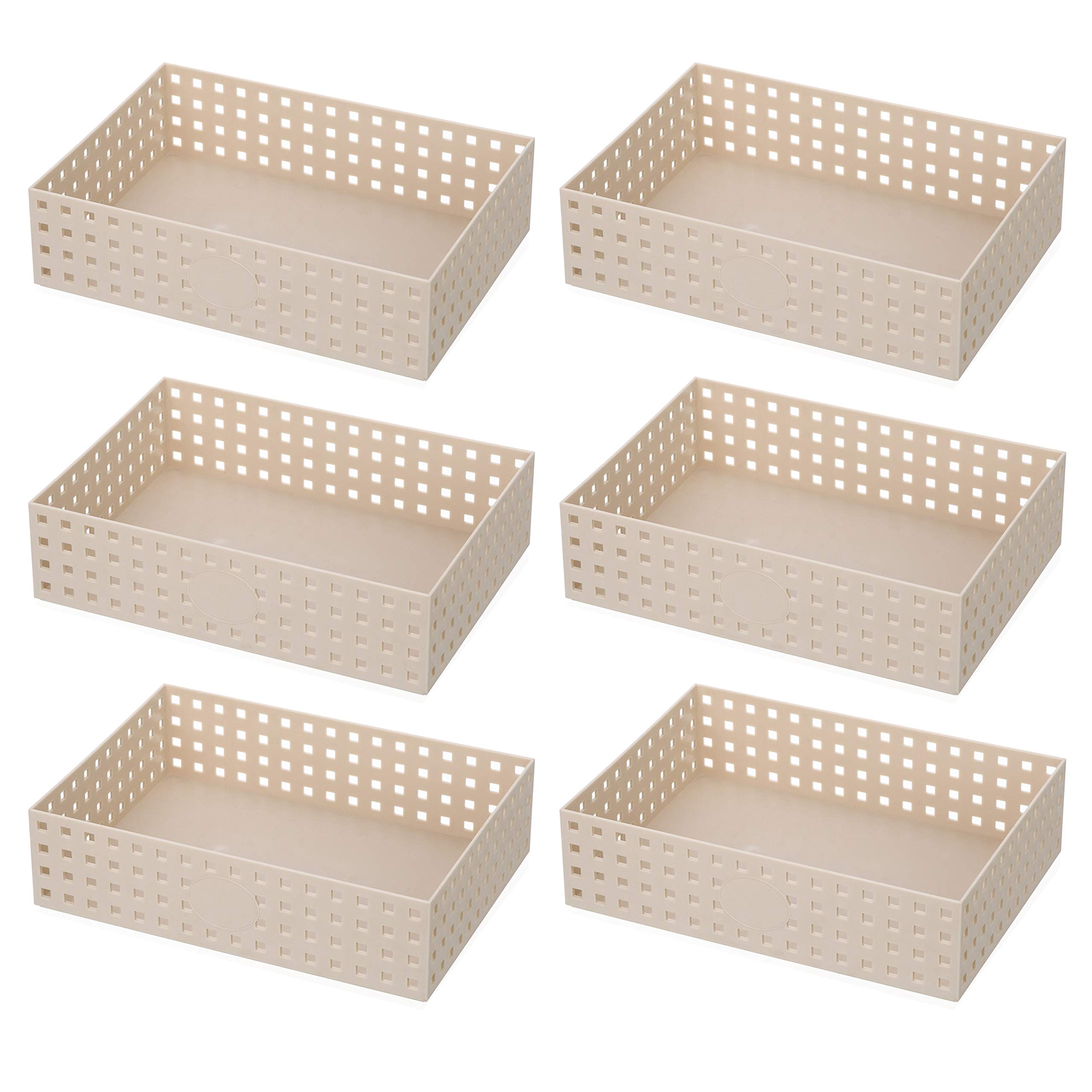 YBM Home Plastic Storage Baskets & Organizer Bins - 6-Pack Beige (12x8.5x3.25 inch) for Household Organization | Perfect for Classroom, Office, Playroom, Closet, Shelves & Drawers | Space-Saving Desktop Storage Solution