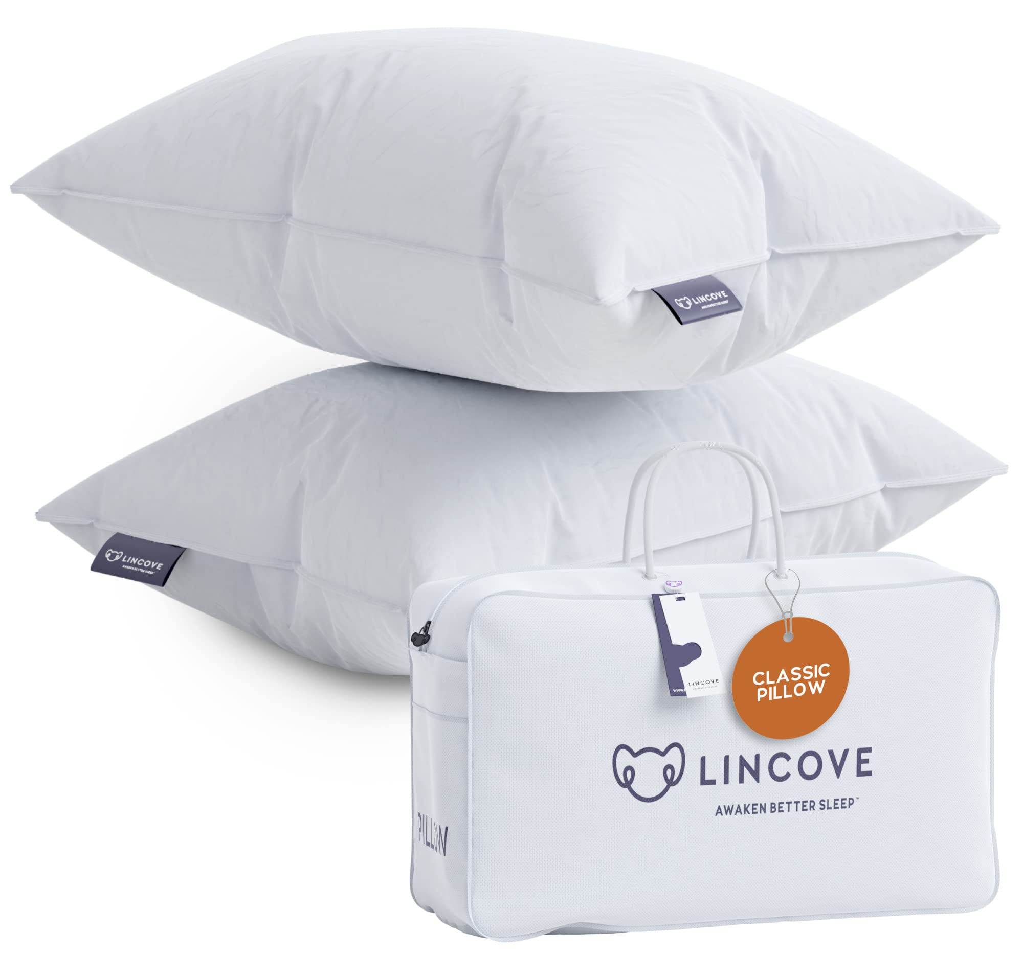Premium Lincove Down & Feather Luxury Pillows for Sleeping - 100% Cotton 600 Thread Count Hypoallergenic Queen Size (Pack of 2) - Made in USA - Ideal for Hotels, Guest Rooms & Home Bedroom Comfort