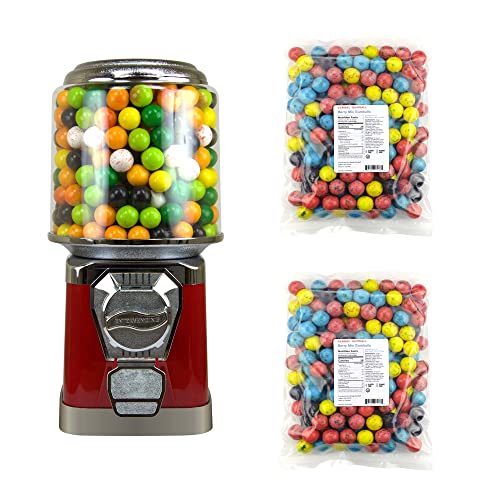 Red Gumball Machine for Kids - Home & Party Vending Machine with 5lb Berry Mix Bubble Gums - Coin Operated Candy Dispenser - Perfect for Birthday Parties, Classroom Rewards & Home Decor