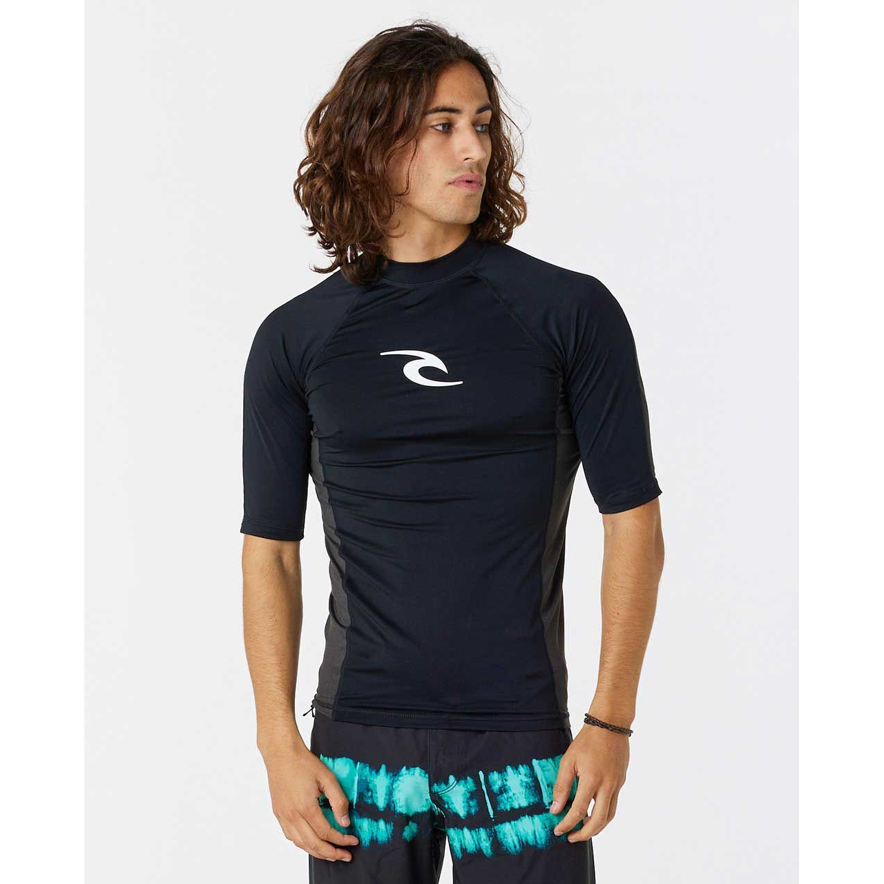 Rip Curl UV Protection Short Sleeve Rash Guard Shirt - Black UPF 50+ Surfing, Swimming & Outdoor Water Sports Rash Vest for Men & Women