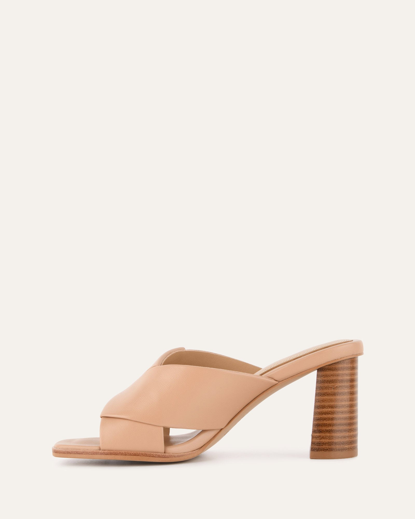 Carrie Mid Heel Sandals - Women's Beige Leather Summer Dress Sandals for Weddings, Parties & Office Wear