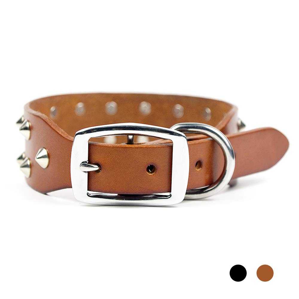 Genuine Leather Studded Rivet Dog Collar - Heavy Duty Pet Collar for Large & Medium Dogs - Perfect for Training, Walking & Outdoor Adventures
