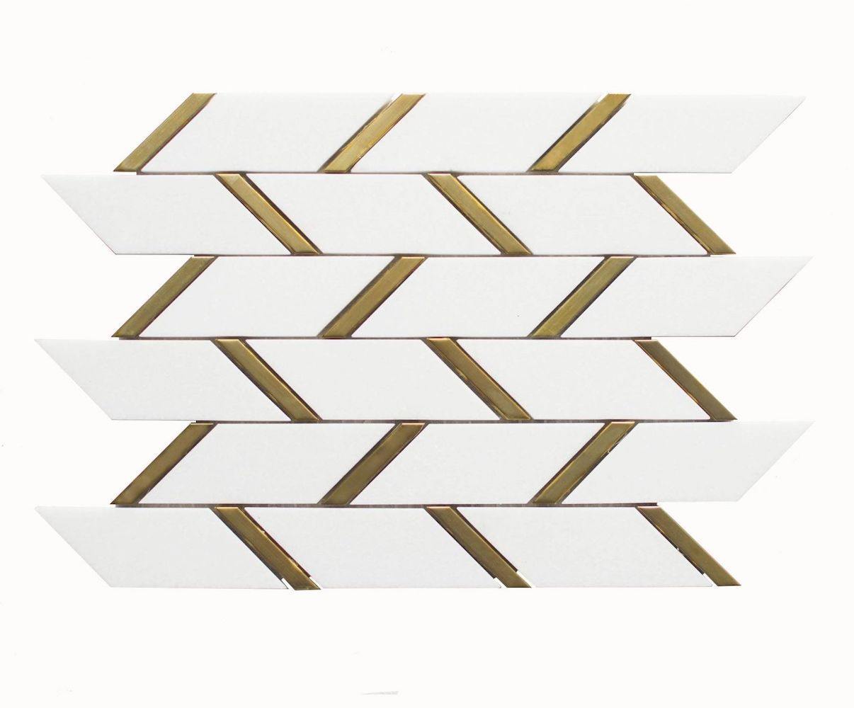 Premium Inlay Brass Gold Bars Thassos Tile Mosaic - Elegant Home Decor for Bathroom, Kitchen Backsplash & Flooring
