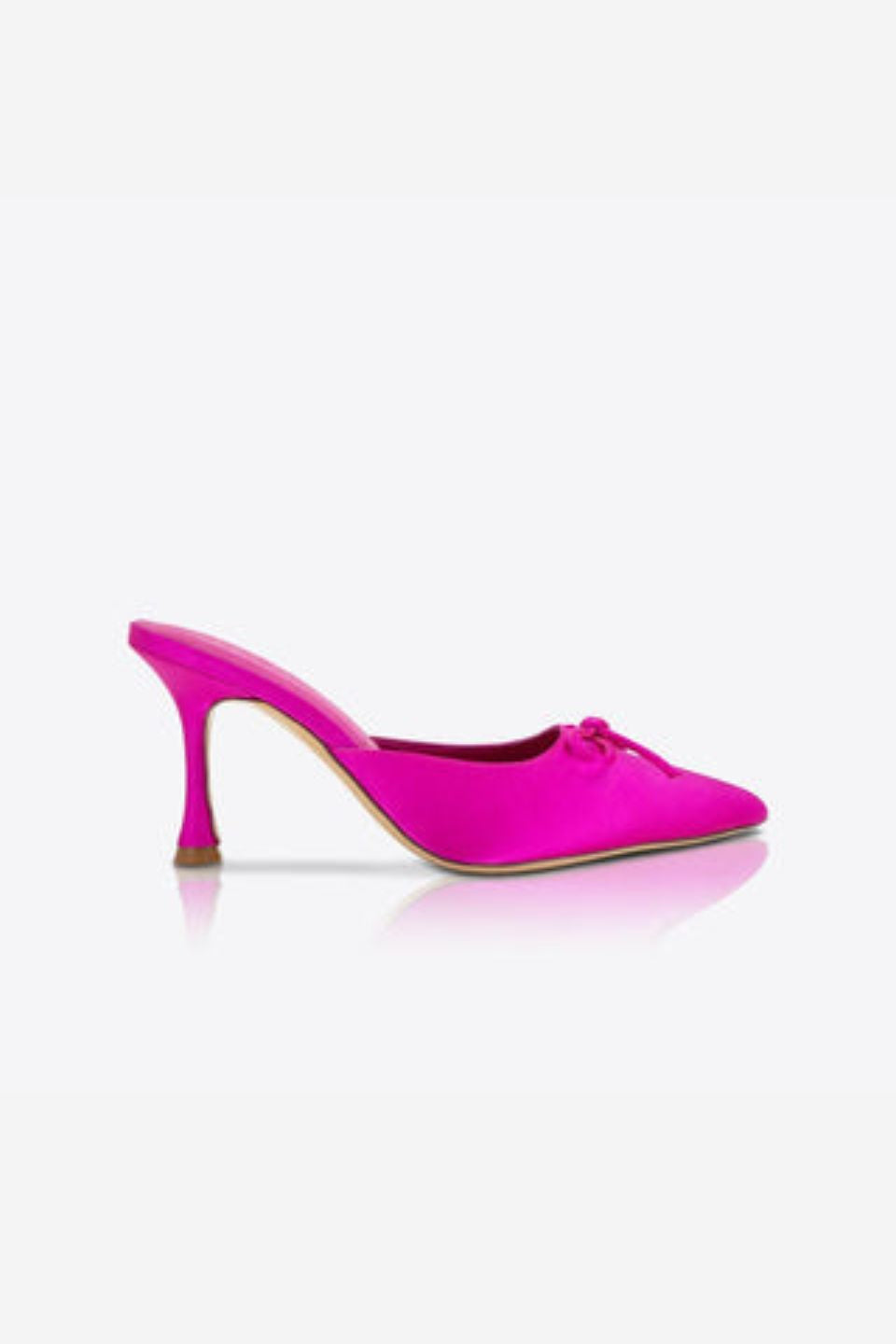 Antoinette Pink Satin Pointed Toe Bow Mule Heels - Elegant Women's Dress Shoes for Weddings, Parties & Special Occasions