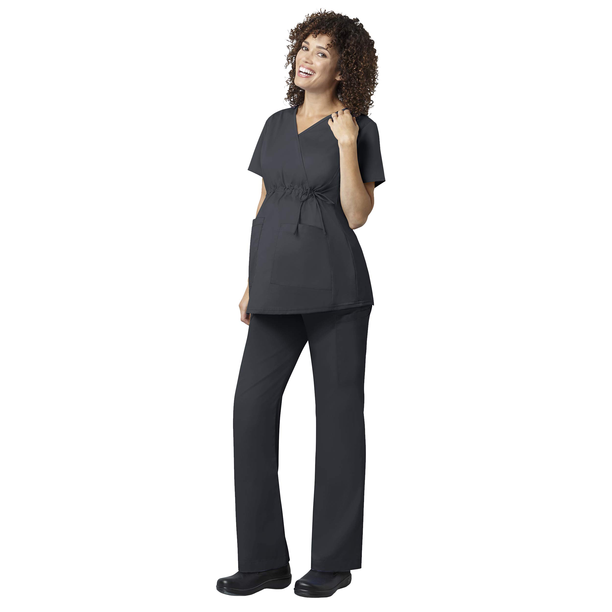 WonderWork Women's Maternity Mock Wrap Scrub Top & Cargo Pant Set with Badge Reel - Comfortable Nursing Uniform for Doctors, Nurses & Healthcare Professionals - Perfect for Hospital Shifts, Clinics & Medical Work