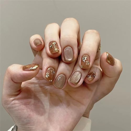Short Square Press On Nails for Women - Rhinestone Design Fake Nails with Glue | Full Cover Acrylic False Nails | Perfect for Parties, Weddings & Everyday Wear