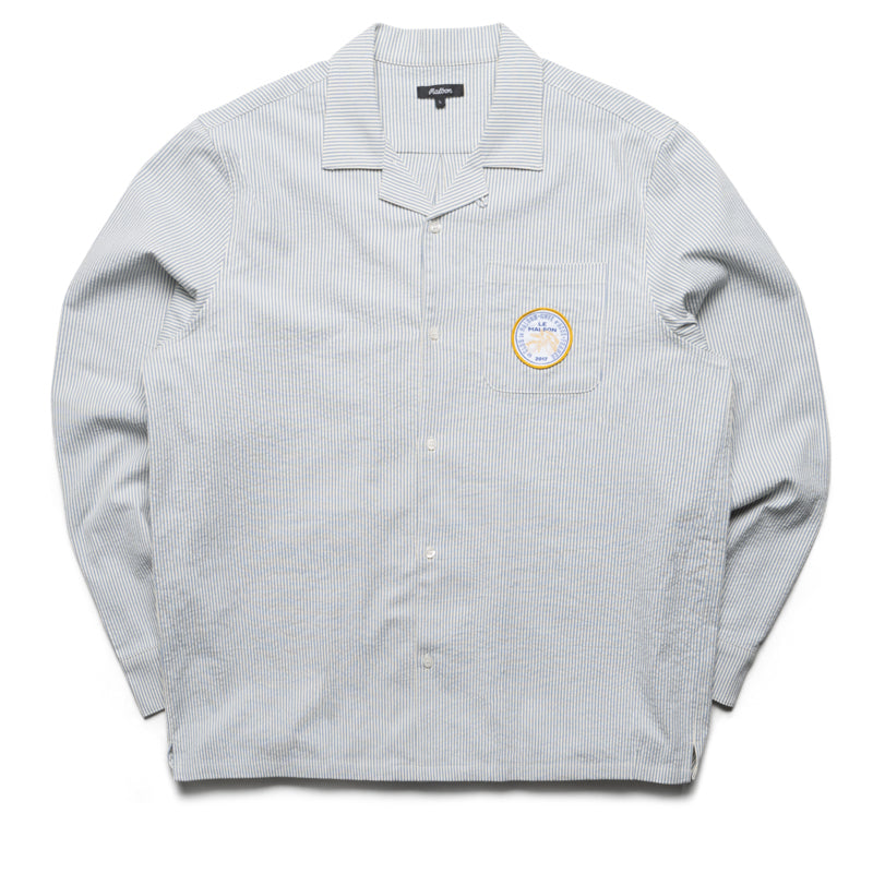 Malbon Golf Saint Tropez Seersucker Long Sleeve Shirt - Blue | Men's Casual Summer Golf Wear for Country Club & Beach Outings