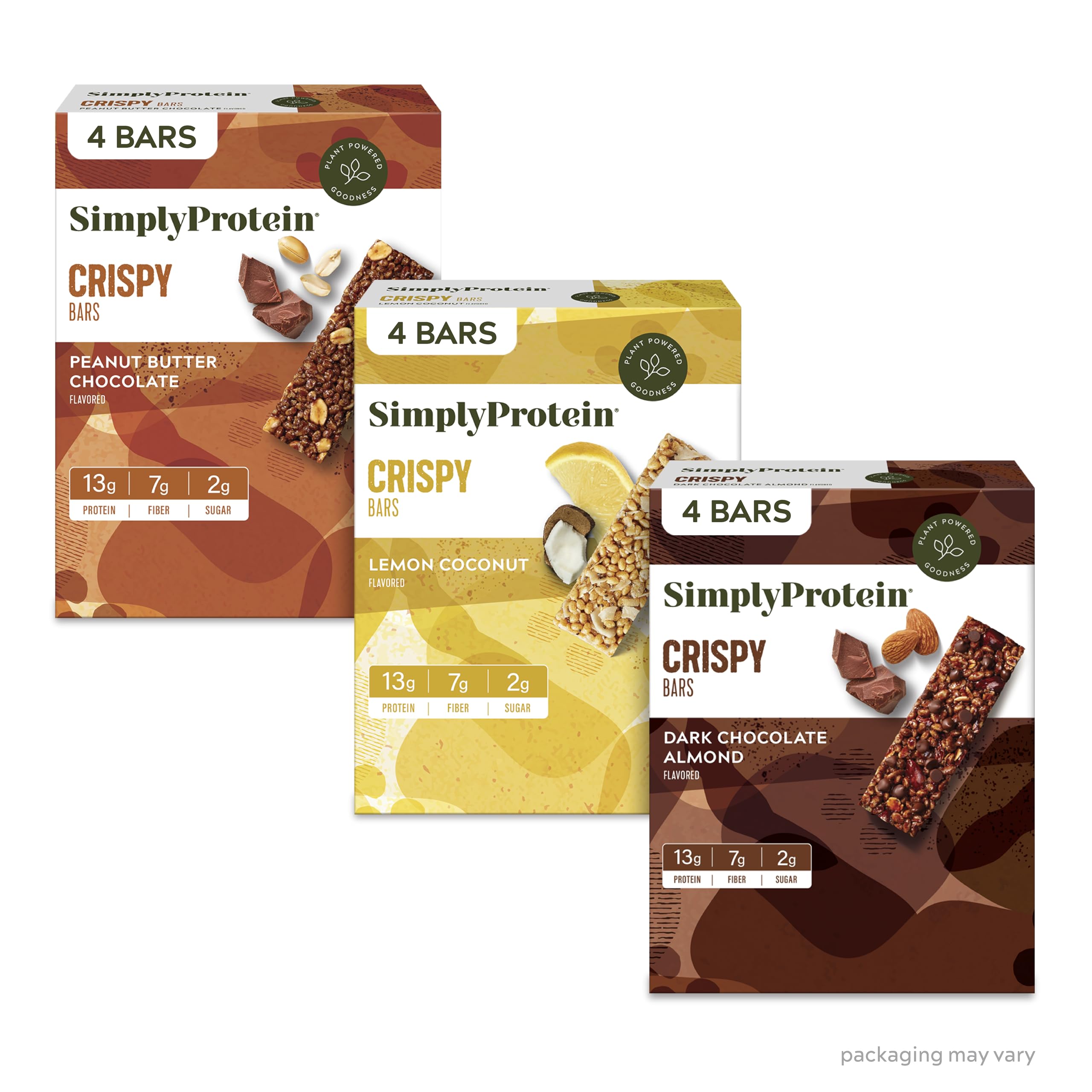 Simply Protein Vegan Protein Bars Variety Pack - 3 Delicious Flavors (12 Bars, 3 Boxes) | Plant-Based High Protein Snacks with 13g Protein, 2g Sugar & 7g Fiber | Gluten Free, Non-GMO, Kosher Certified | Perfect for Gym, Hiking & Healthy On-the-Go Snacking