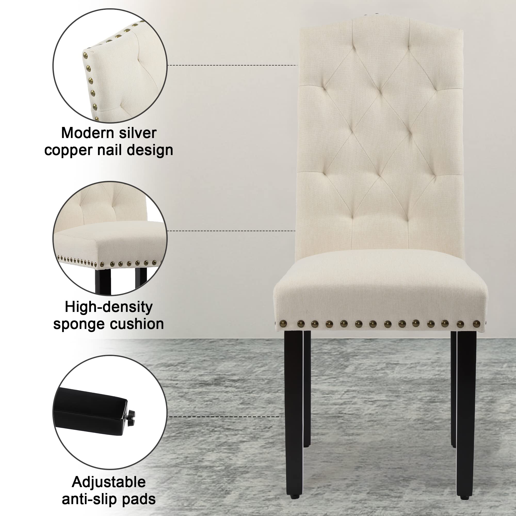 DAGONHIL 2-Piece Upholstered Dining Chair Set - Armless Kitchen Chairs with Solid Black Wood Legs for Home, Kitchen & Living Room (Beige) | Comfortable Seating for Family Meals & Entertaining