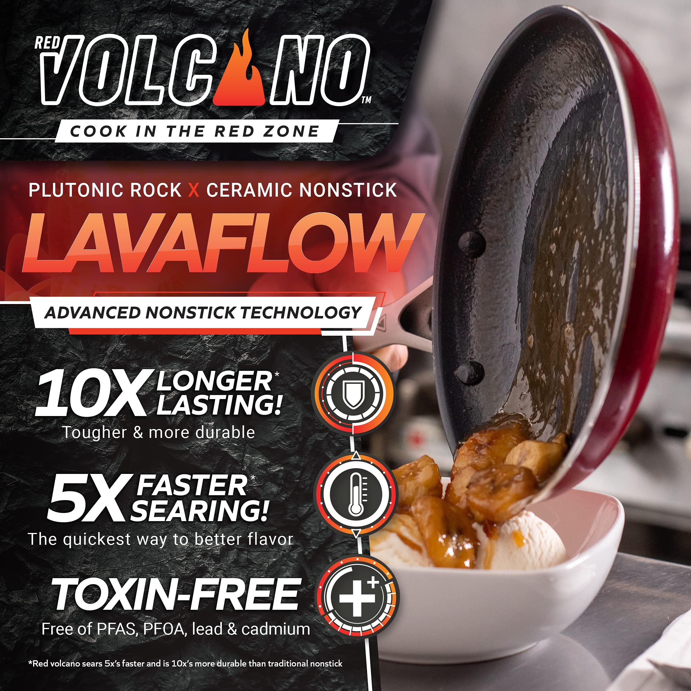 10-Piece Textured Ceramic Nonstick Cookware Set with Stainless Steel Handles - PFAS, PFOA & PTFE Free - Dishwasher & Oven Safe up to 600°F - Red - Perfect for Frying, Sautéing, Baking & Everyday Cooking