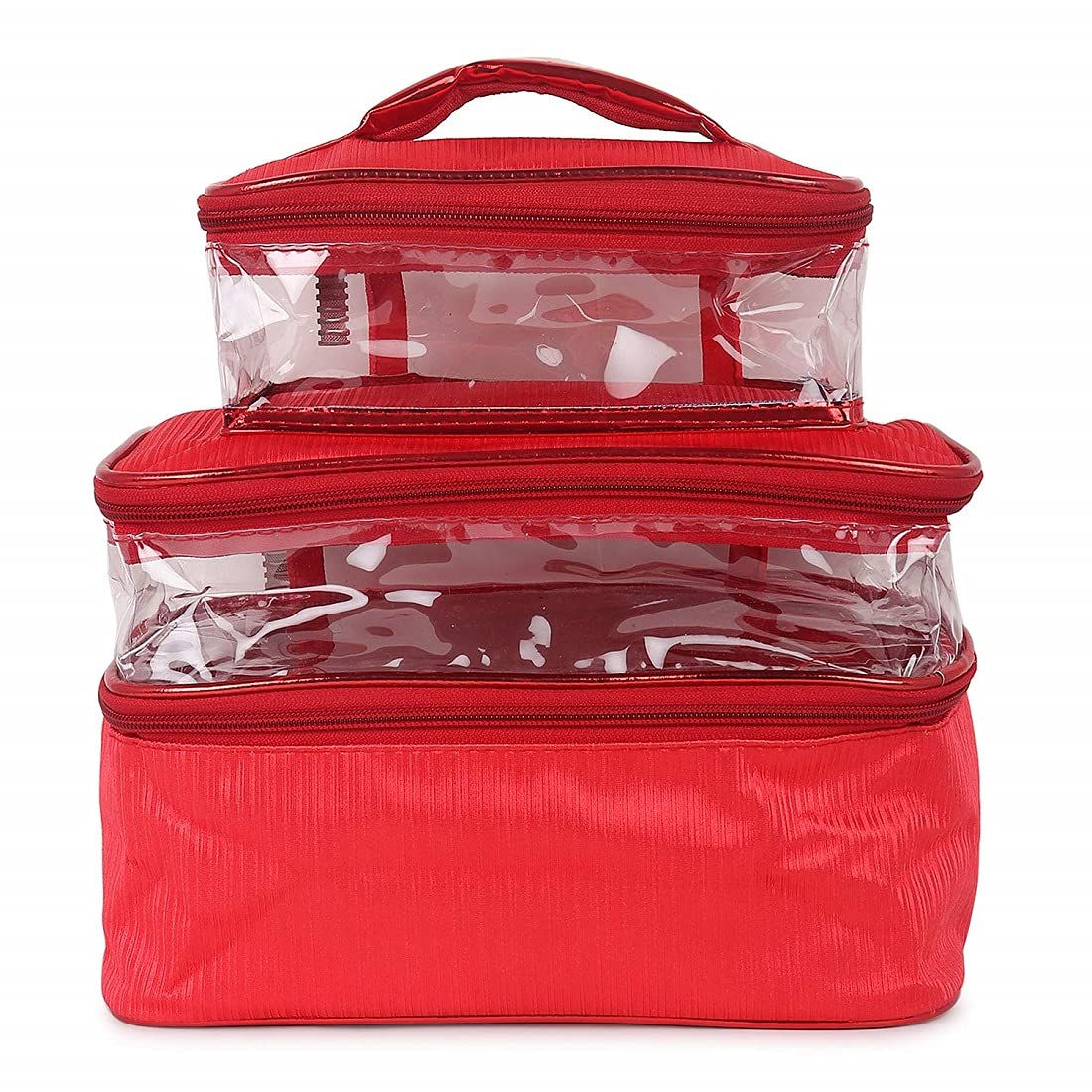 Red Makeup Bag for Women - Waterproof Cosmetic Organizer with Mirror | Travel Toiletry Pouch for Makeup Brushes & Essentials (Perfect for Travel, Gym, and Daily Use)