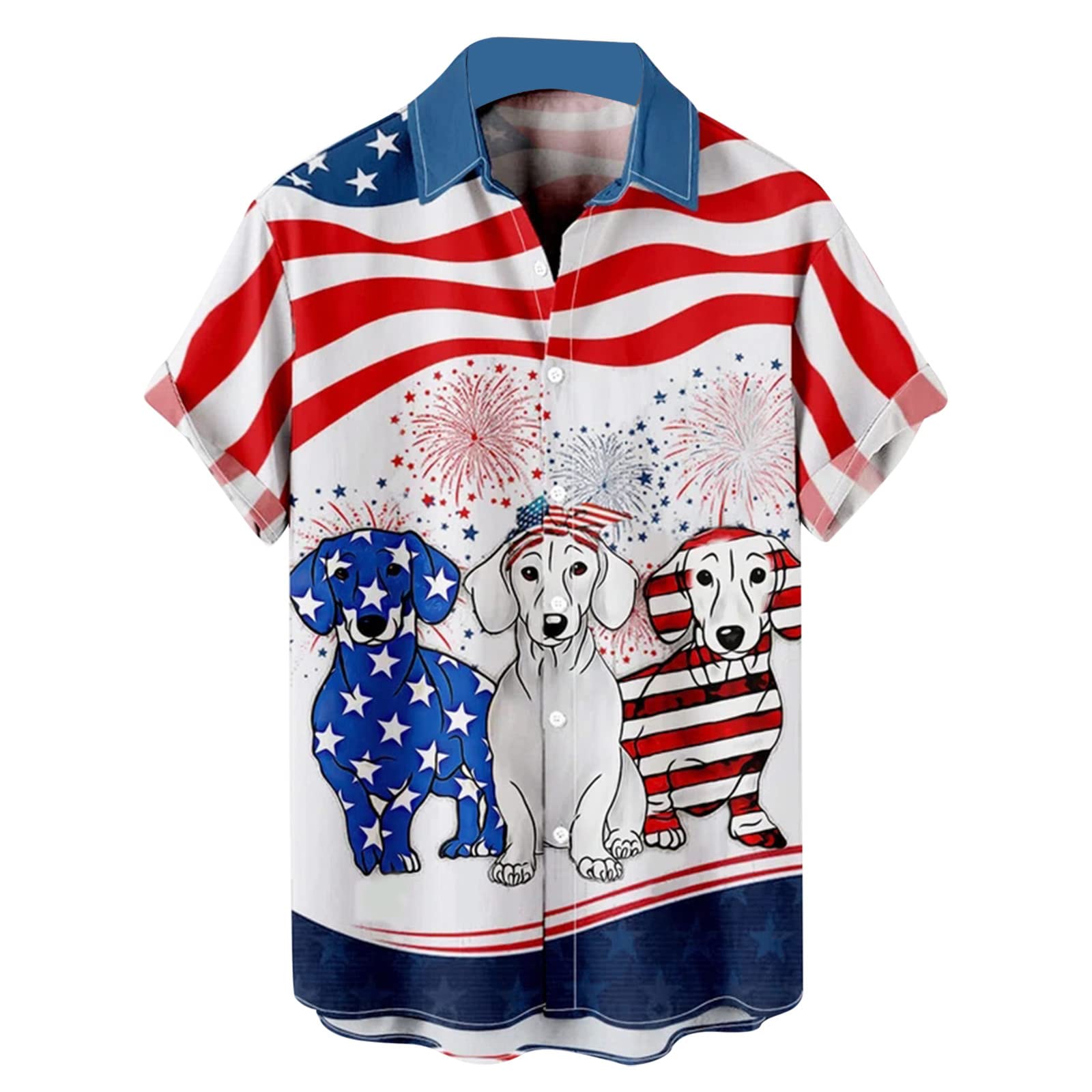 Men's Patriotic American Flag Short Sleeve Button Down Shirt - Casual Summer Beach Shirt, Relaxed Fit Camp Shirt for 4th of July, BBQ Parties & Outdoor Activities