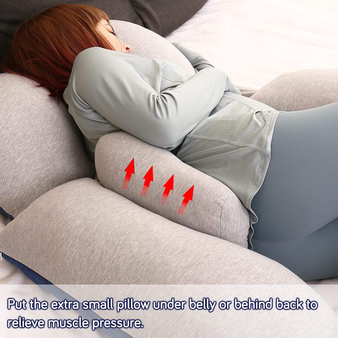 MOON PINE 60 Inch Pregnancy Pillow for Maternity Support - Detachable U-Shaped Full Body Pillow for Pregnant Women, Grey & Blue Velvet & Jersey Cover - Perfect for Side Sleeping, Back Pain Relief and Comfortable Pregnancy Sleep