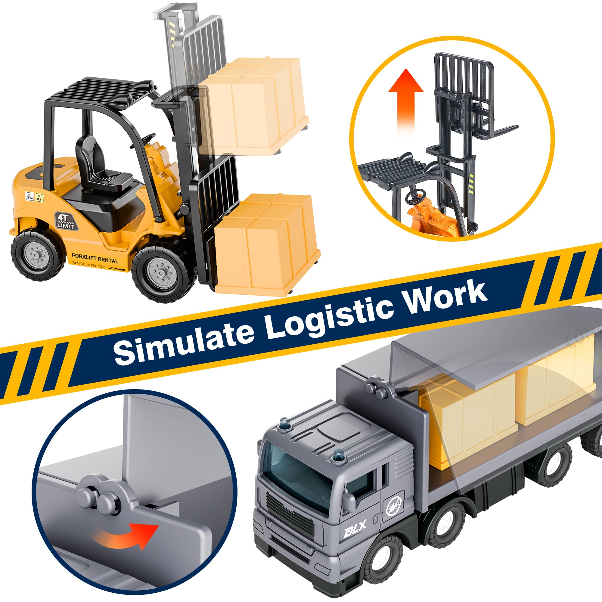 iPlay iLearn Dinosaur Cargo Truck Toys for Kids Ages 3-8 - Toddler Construction Playset with Boat, Trailer, Container Ship & Forklift Vehicles - Fun Educational Birthday Gift for Boys & Girls - Perfect for Pretend Play, Learning Transportation & Developing Fine Motor Skills