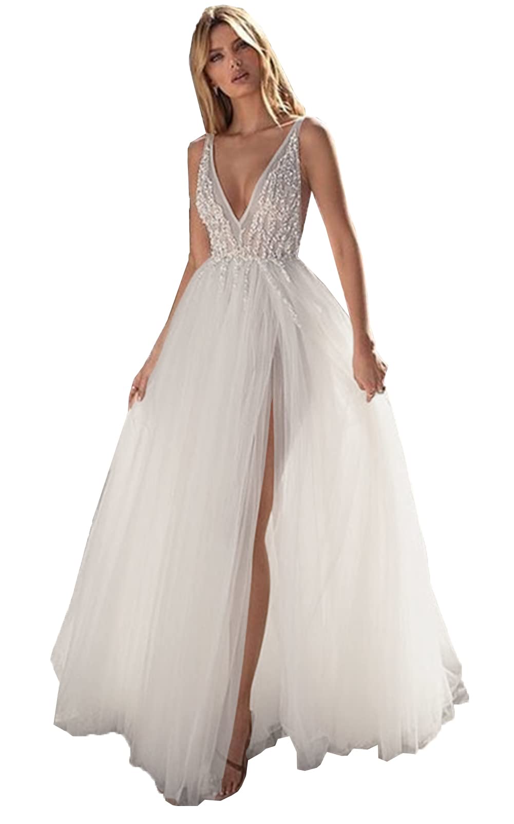 Elegant A-Line Backless Lace Beach Wedding Dress for Women – Perfect for Summer Brides, Beach Ceremonies, and Romantic Outdoor Weddings