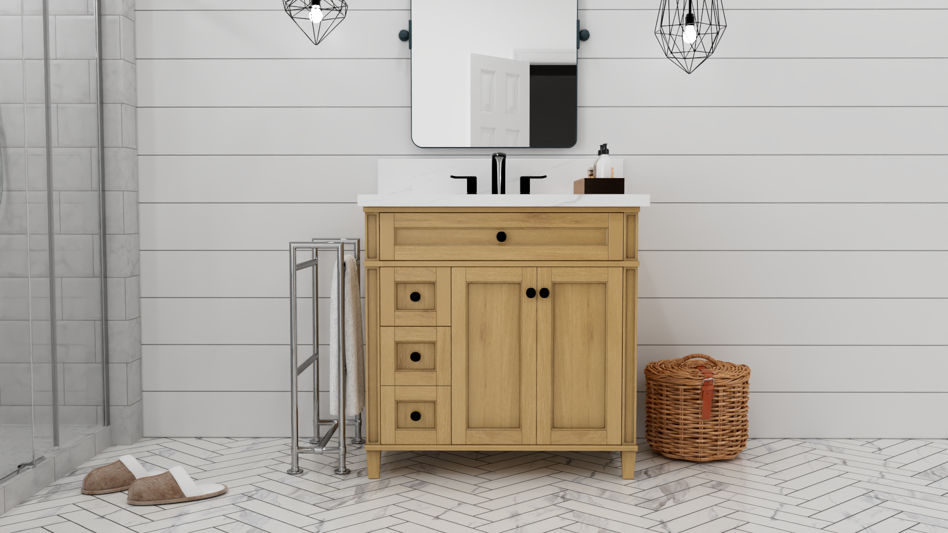 Kensington 35.5 Inch Left Drawer All-Wood Vanity Cabinet in Desert Oak Finish - Perfect for Bathroom Storage & Organization