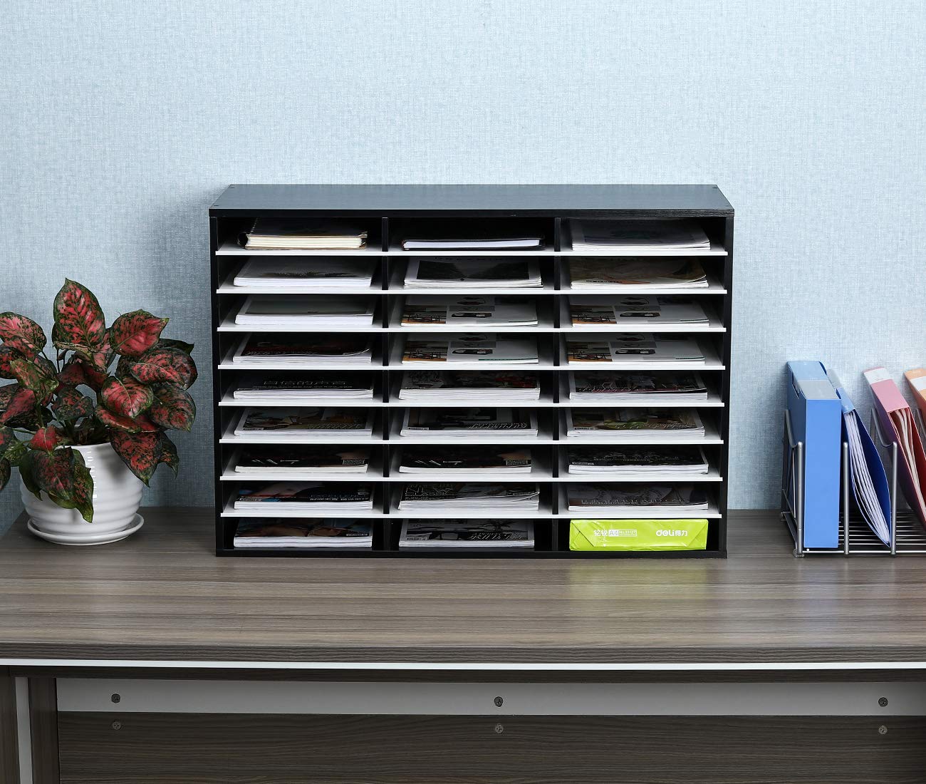 EasyPAG MDF Mail Sorter Organizer with 27 Adjustable Slots - 13000 Sheets Capacity Wooden File Cabinet for Office, Home & Classroom | EPA Certified, Waterproof Surface (Easy Assembly) Black/White - Perfect for Mail Organization, Document Sorting & Office Storage Solutions