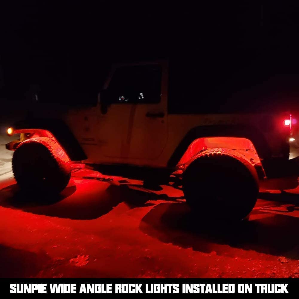 SUNPIE 12 Pods RGBW Rock Lights - 30 High Power LED Chips, Full Beam Angle, Aluminum Metal Housing, IP67 Waterproof, with Mounting Pads - Off Road Lighting for Truck, SUV, ATV, UTV & Boats - Perfect for Night Driving, Car Shows & Off-Road Adventures