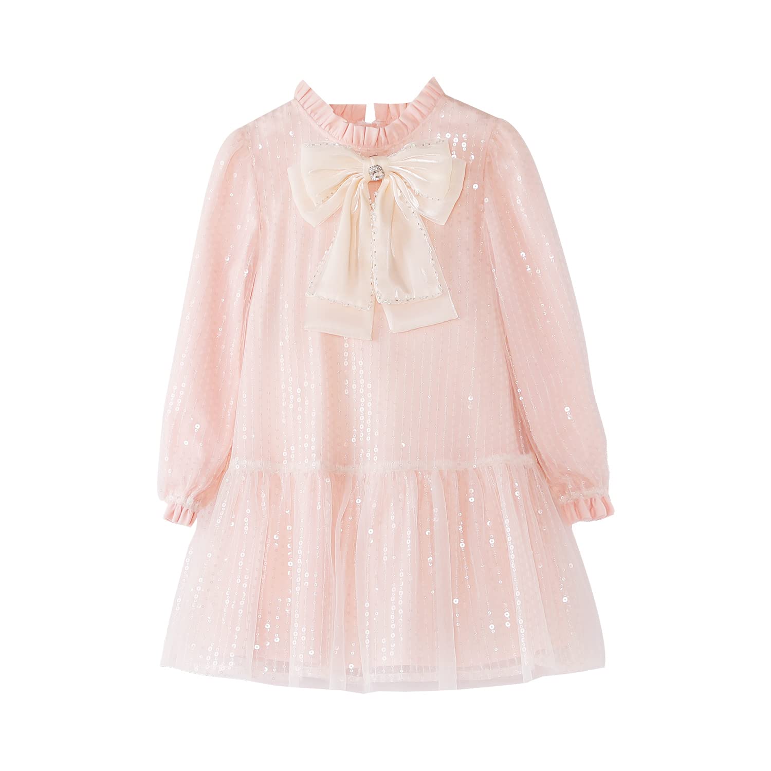 Hvididan Girls Pink Long Sleeve A-Line Vintage Tutu Dress - Elegant Fall Party Dress for Toddlers & Kids | Perfect for Birthday, Photo Shoots & Special Occasions