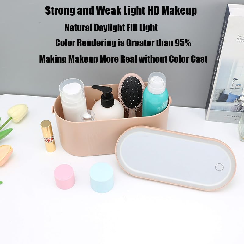 BFYCHYC Travel Makeup Organizer Box with LED Mirror - Pink Portable Cosmetic Case with Touch Switch | Perfect for Home, Travel & Professional Makeup Artists | Compact Storage for Brushes, Palettes & Beauty Essentials