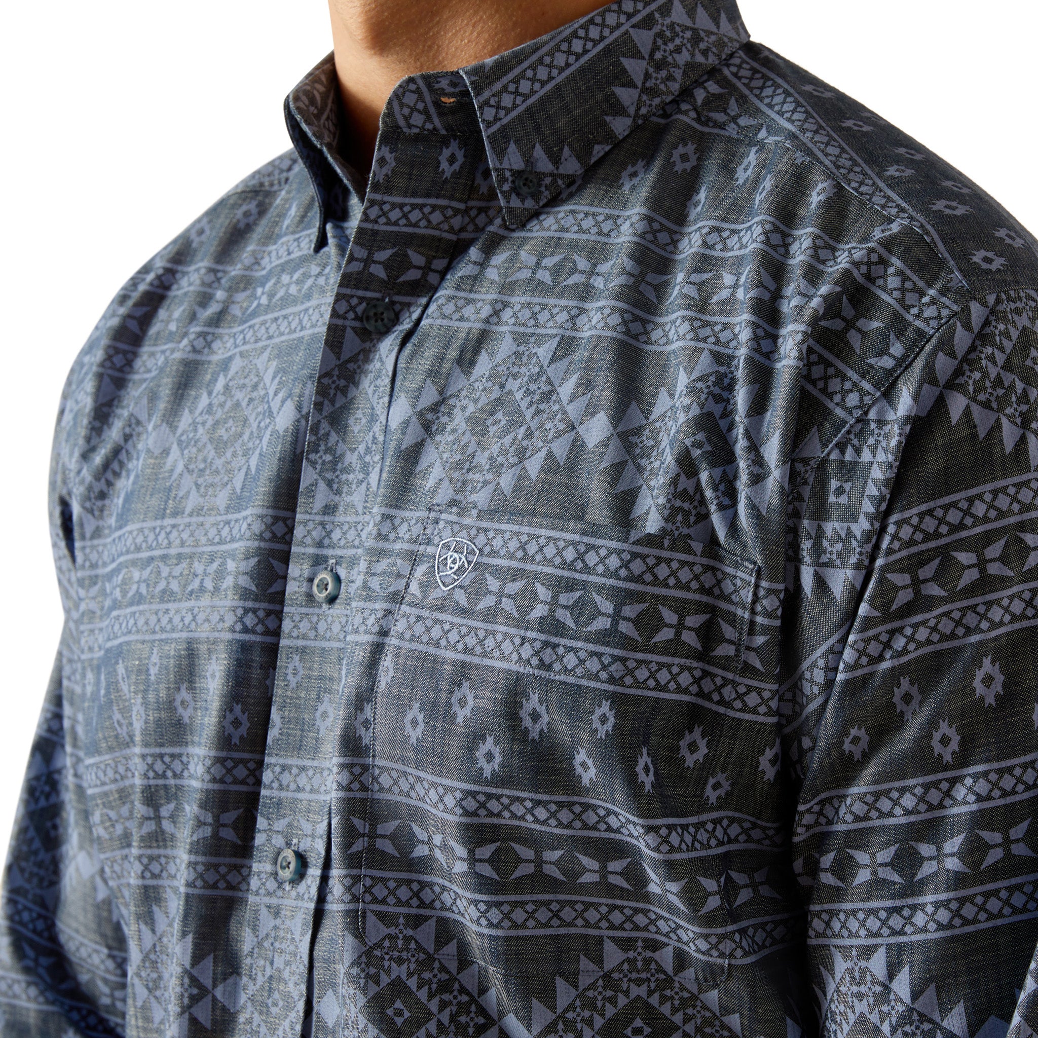 Ariat Men's Eddie Navy Blue Aztec Print Long Sleeve Western Shirt - Comfortable Cowboy Work Shirt for Ranch, Rodeo & Casual Wear