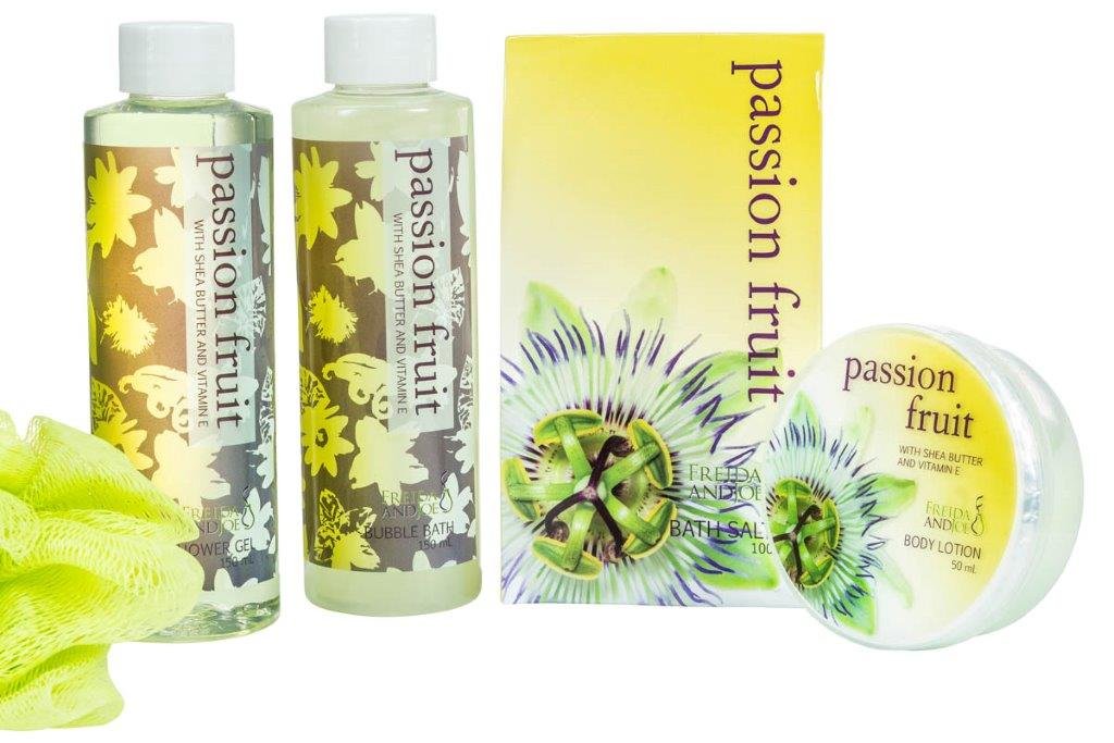 Luxury Home Spa Bath Gift Set for Women - Passion Fruit Scented Shower Gel, Bubble Bath, Body Lotion & Bath Salts in Elegant Green Tub | Perfect for Relaxation, Self-Care & Romantic Gifts