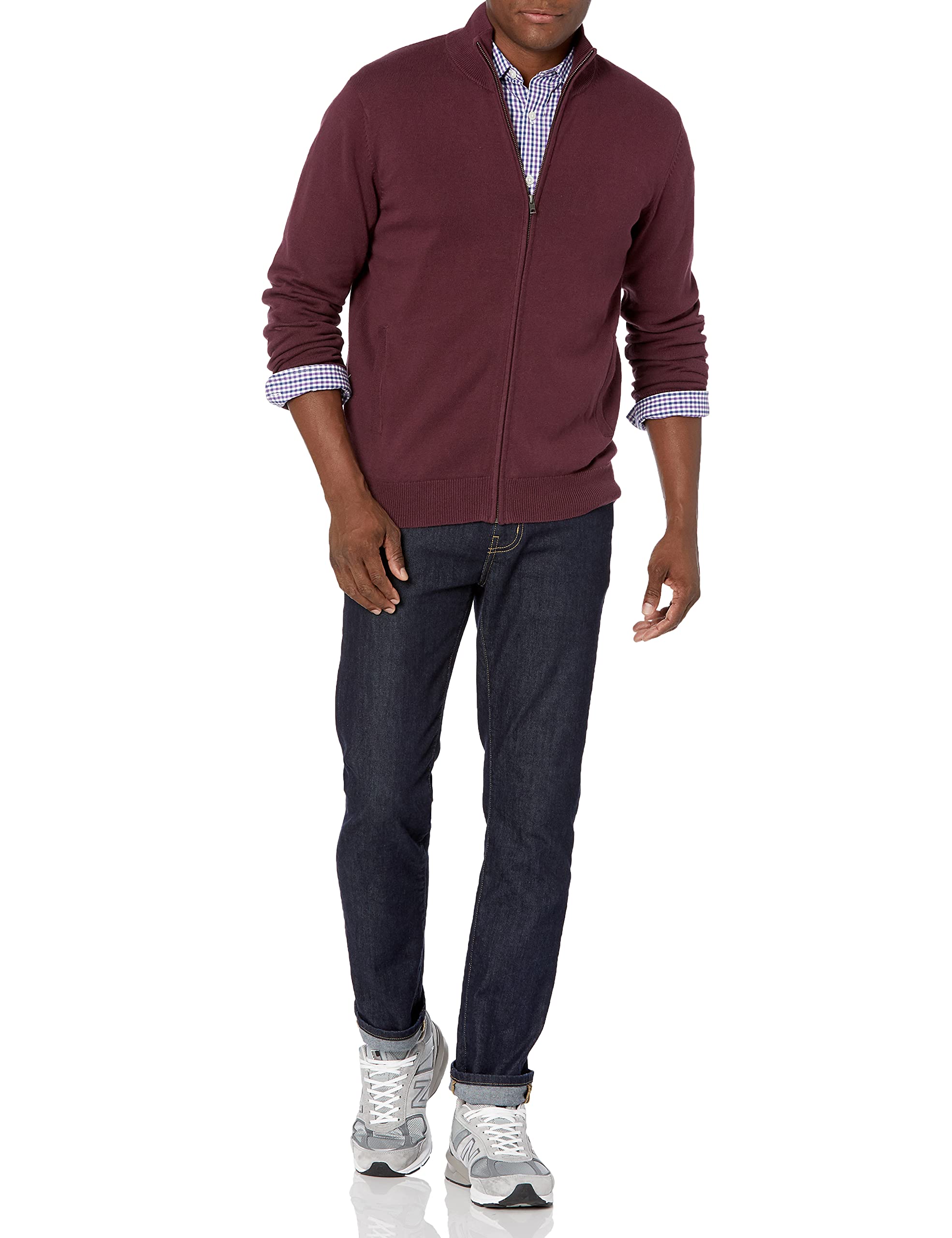 Amazon Essentials Men's Full-Zip Cotton Sweater - Lightweight Comfortable Pullover for Casual Wear, Work & Outdoor Activities