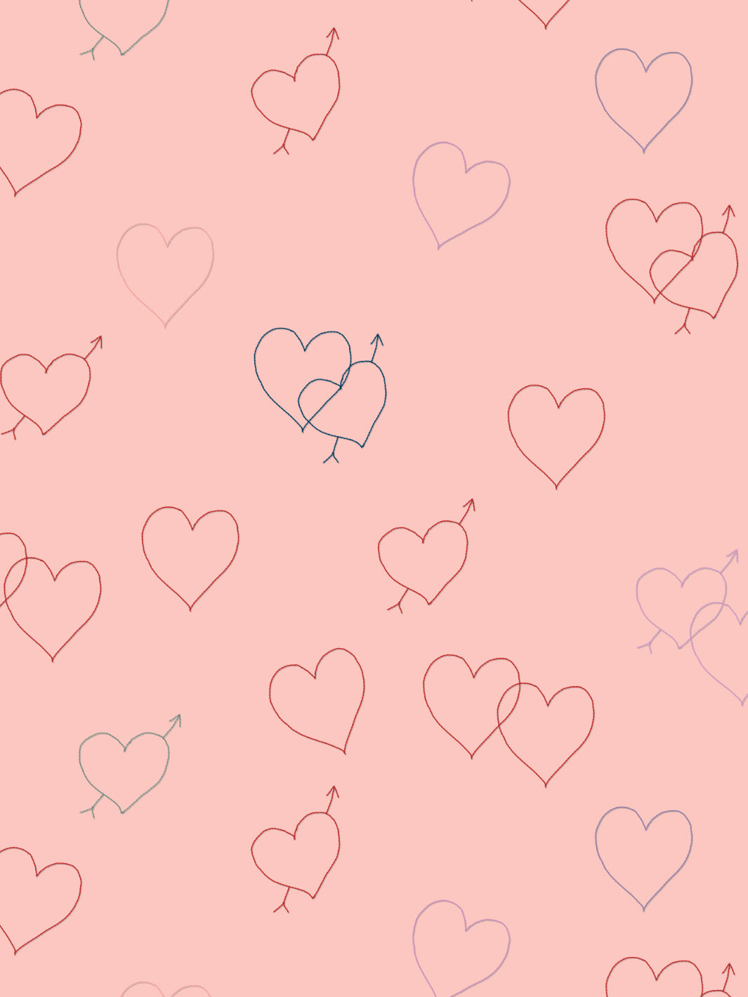 Lingua Franca Embroidered Hearts Wallpaper - Pink Floral Peel & Stick Wallpaper for Bedroom, Nursery, or Home Decor