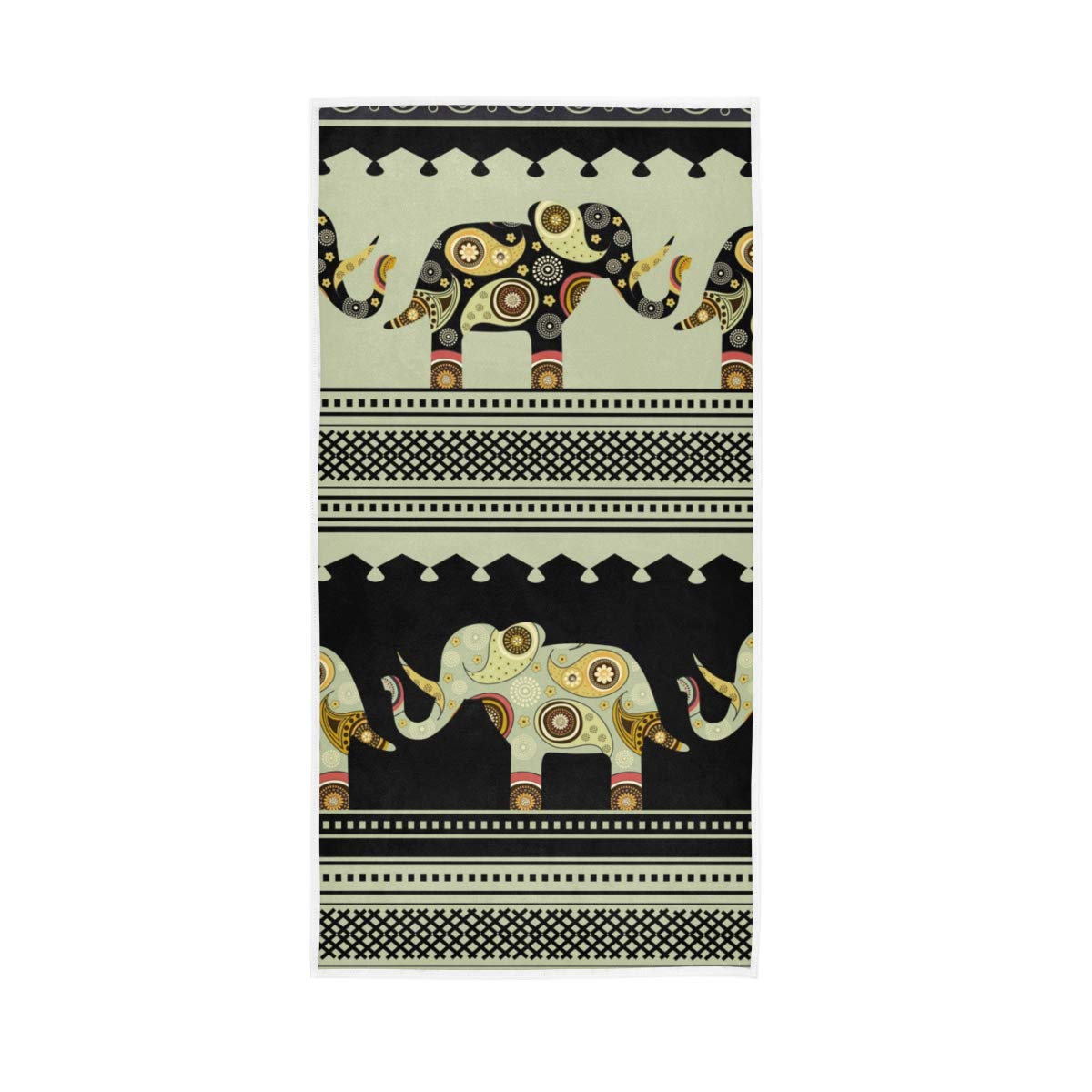 Double Joy 30x15 Inch Cotton Bath Towel Set - Soft Absorbent Hand Towels & Washcloths for Home & Bathroom Decor - Oriental Elephant Pattern - Perfect for Spa, Guest Bathrooms & Luxury Hotels