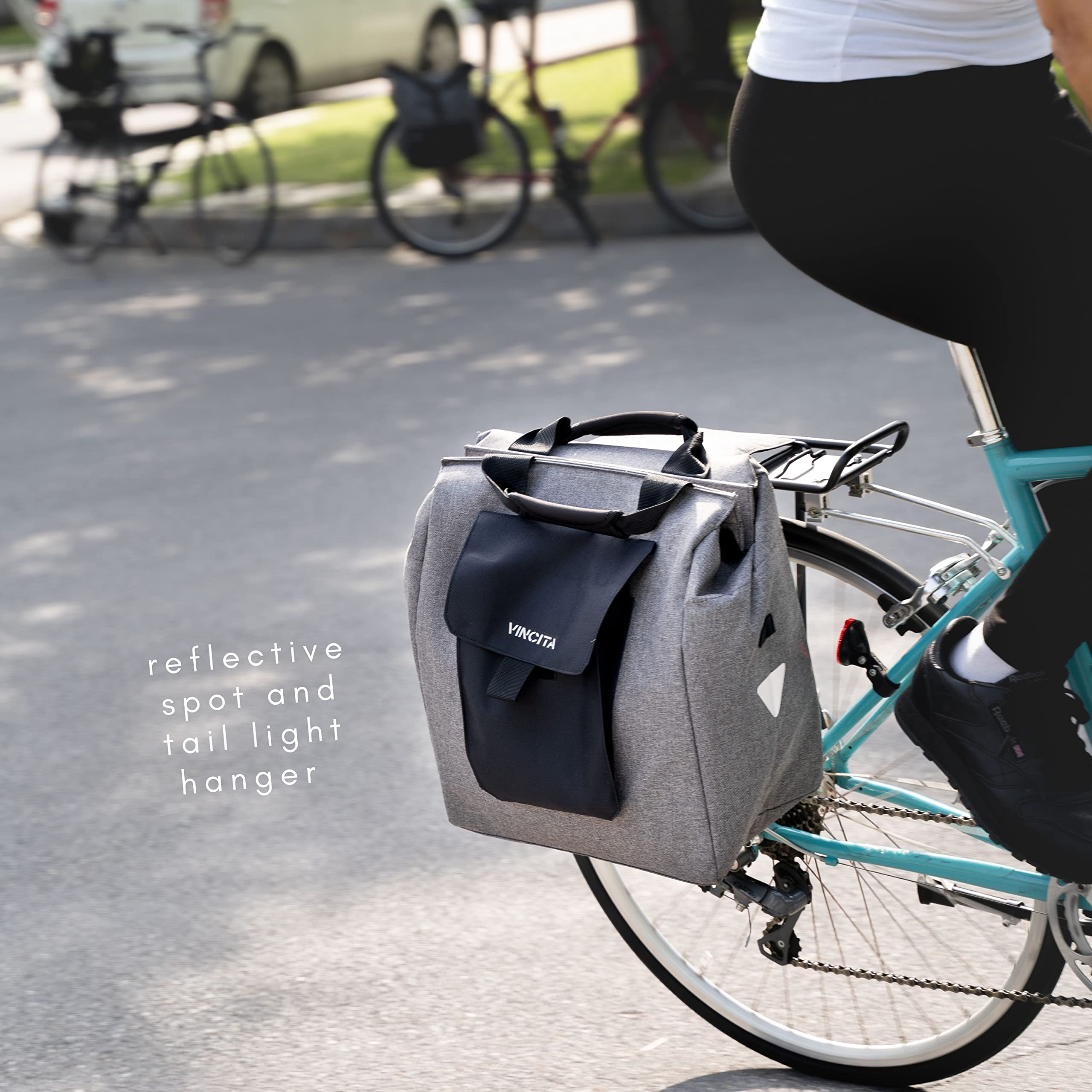 Vincita Jess Insulated Bike Pannier Bag - 24L Large Capacity Cooler Grocery Bag for Urban Commuters | Waterproof, Reflective Safety Spots & Easy-Access Zipper | Perfect for Cycling to Work, Grocery Shopping & Outdoor Picnics