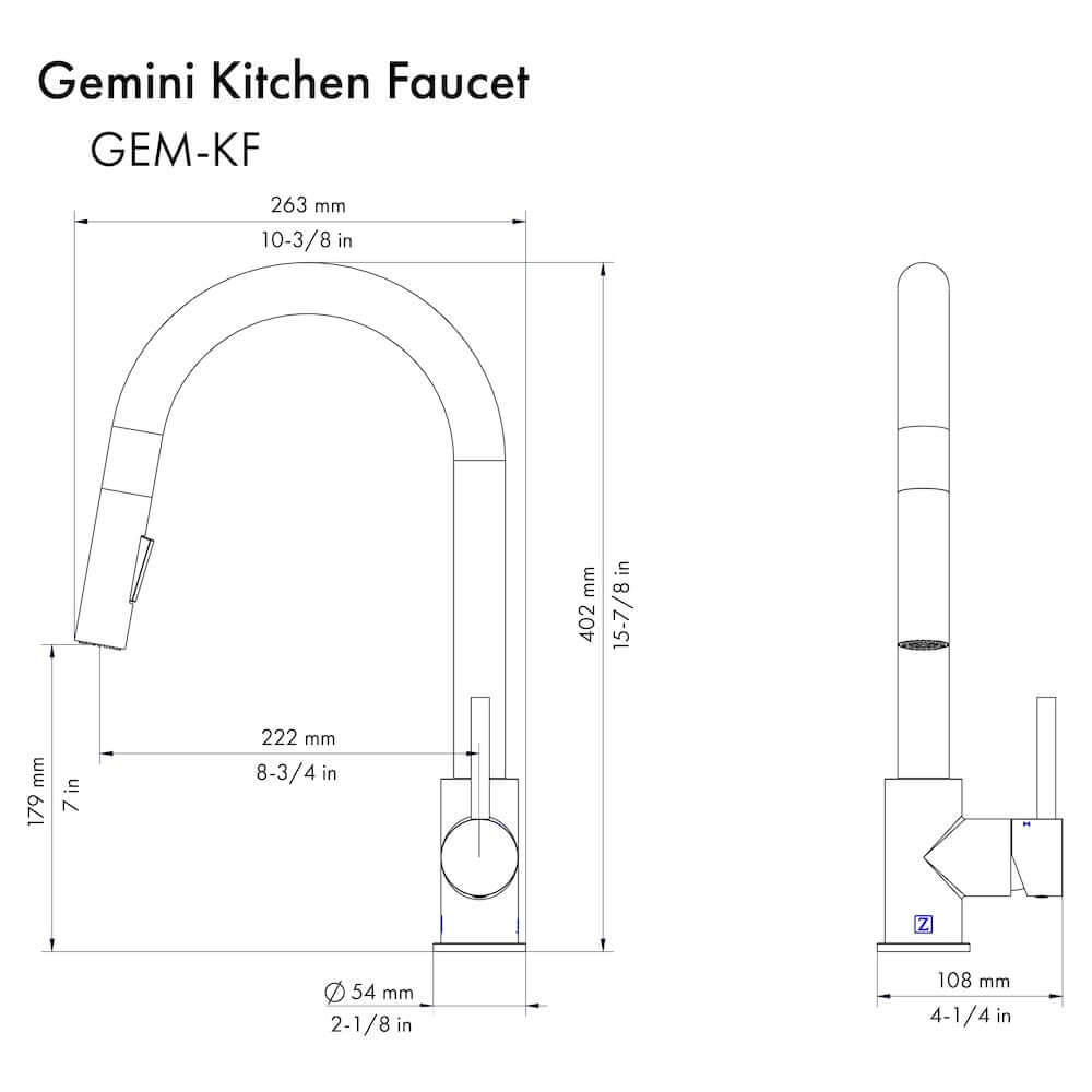 ZLINE Autograph Edition Gemini Pull Down Single Handle Kitchen Faucet - Brushed Gold, Matte Black & Stainle Steel Options | Modern Design for Home, Restaurant & Commercial Kitchens