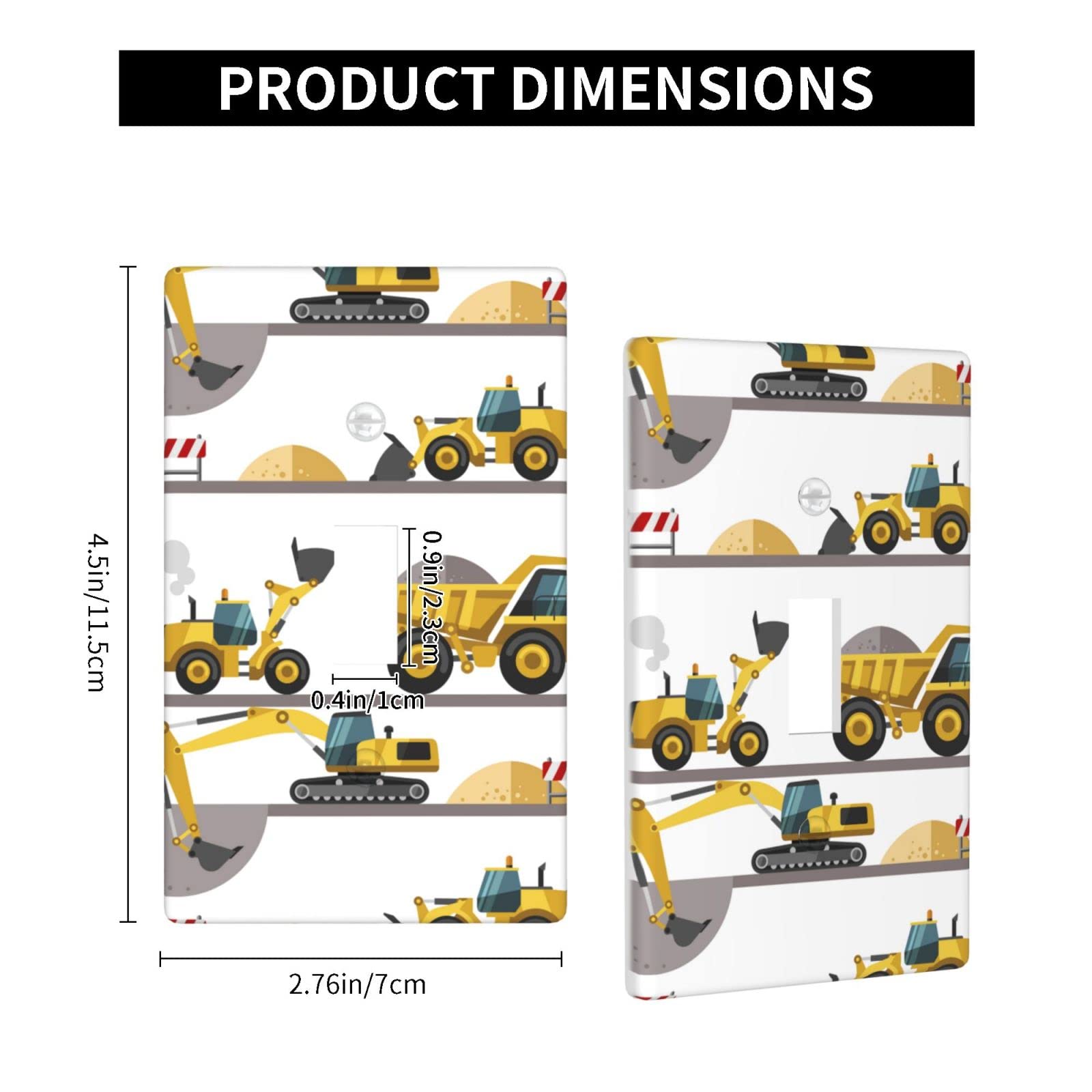 Heavy Machinery Cartoon Single Toggle Light Switch Plate Cover - Excavator Themed Wall Decoration for Boys Room, Kids Bedroom & Playroom