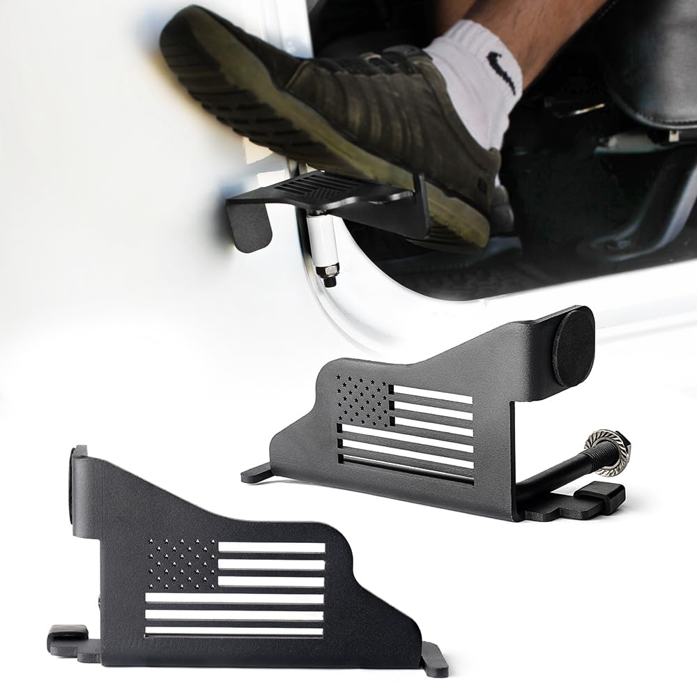 Xprite Wrangler JK JKU Foot Pegs - Heavy Duty Metal Steel Front Rest Pedals with US Flag Design - Compatible with 2007-2018 Jeep Wrangler (Pair) - Perfect for Off-Roading & Adventure Accessories