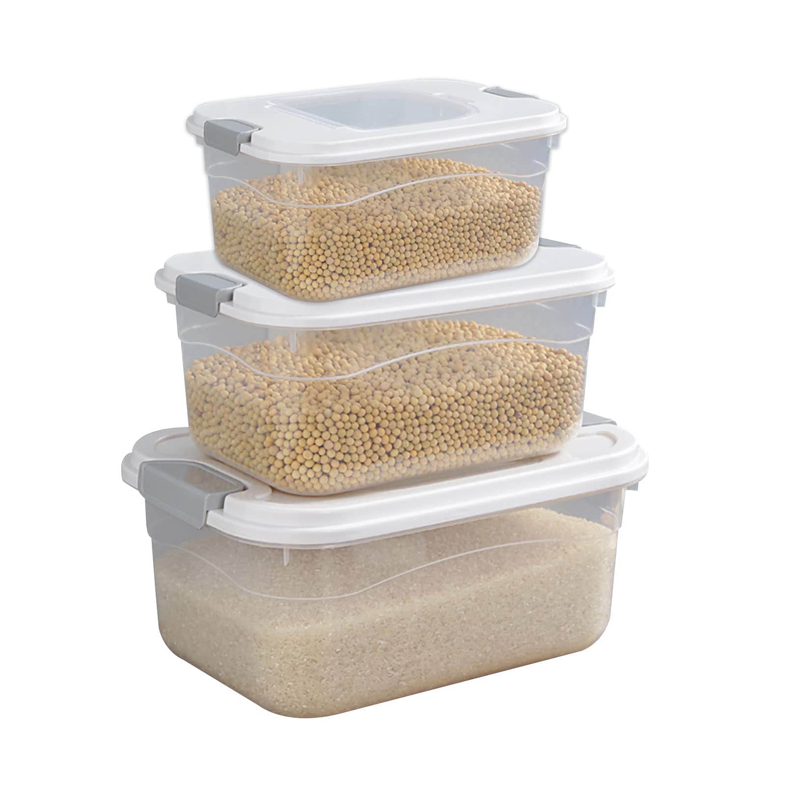 Premium 3-Piece Rice Storage Container Set with Lids & Measuring Cup - Airtight Kitchen Pantry Organizer for Flour, Sugar, Grains & Dry Food Storage