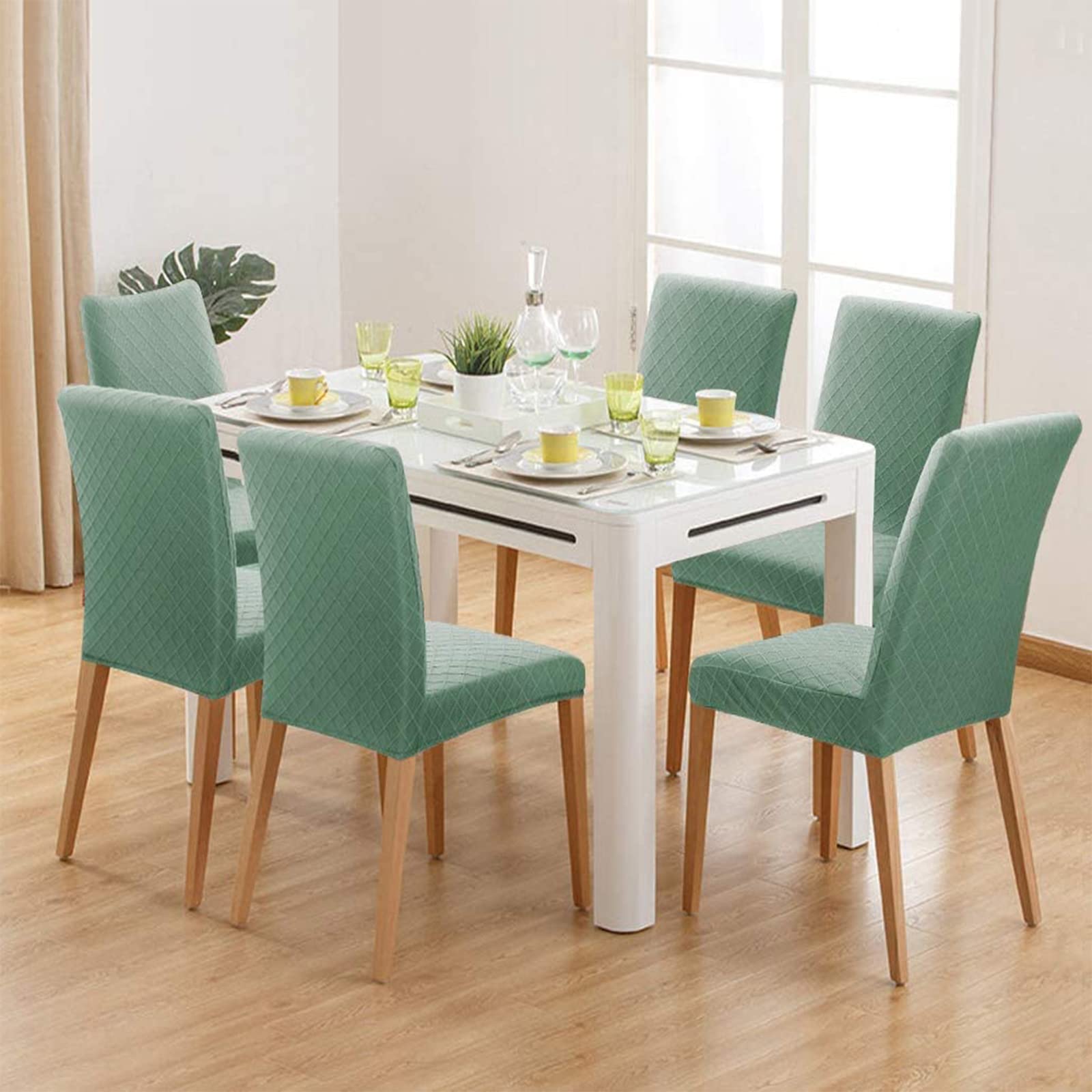 Super Stretch Washable Removable Dining Chair Cover Protector - Green (Set of 6) | Slipcovers for Home, Hotel, Banquet & Wedding Ceremony | Perfect for Dining Room, Party & Event Decor