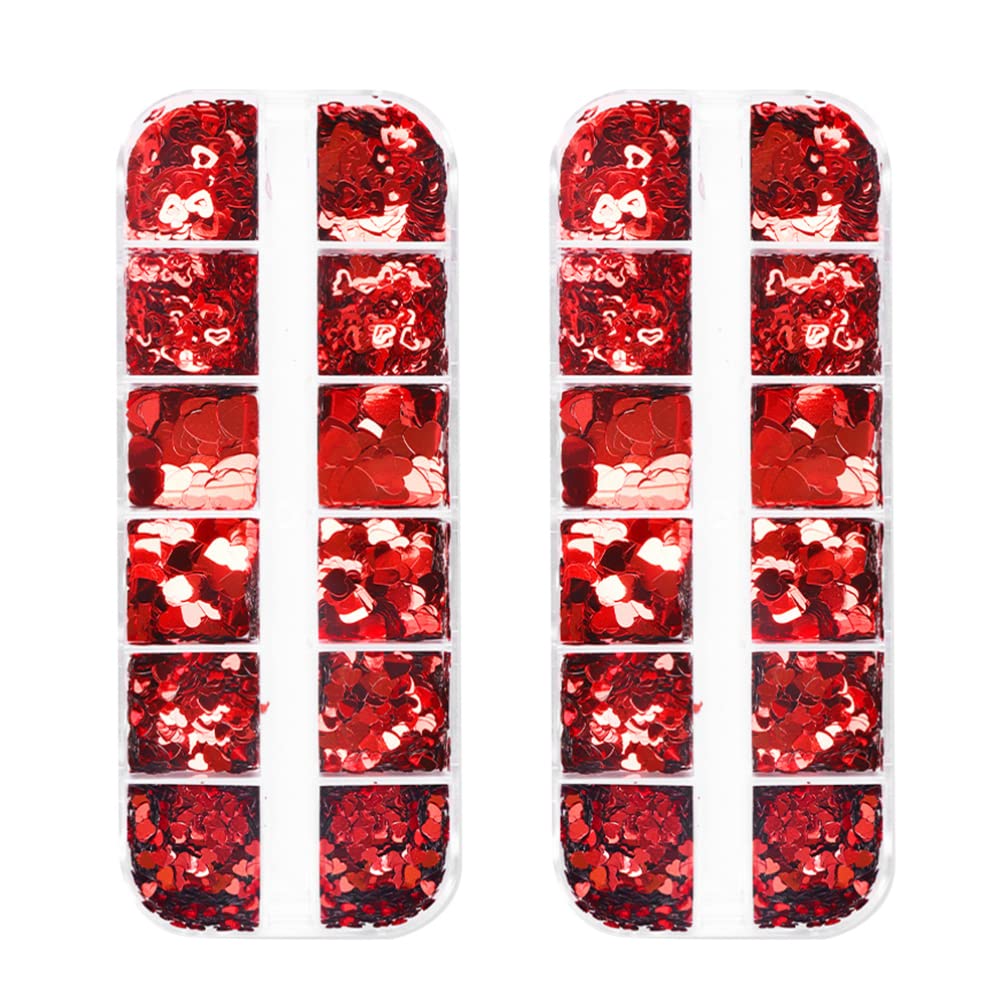 Beaupretty Valentine's Day Nail Art Kit - 2 Boxes Red Heart Glitter Sequins, 3D Love Sparkle Nail Stickers & Flakes for DIY Manicure | Perfect for Valentine's Day, Bridal, Party & Special Occasion Nail Decorations