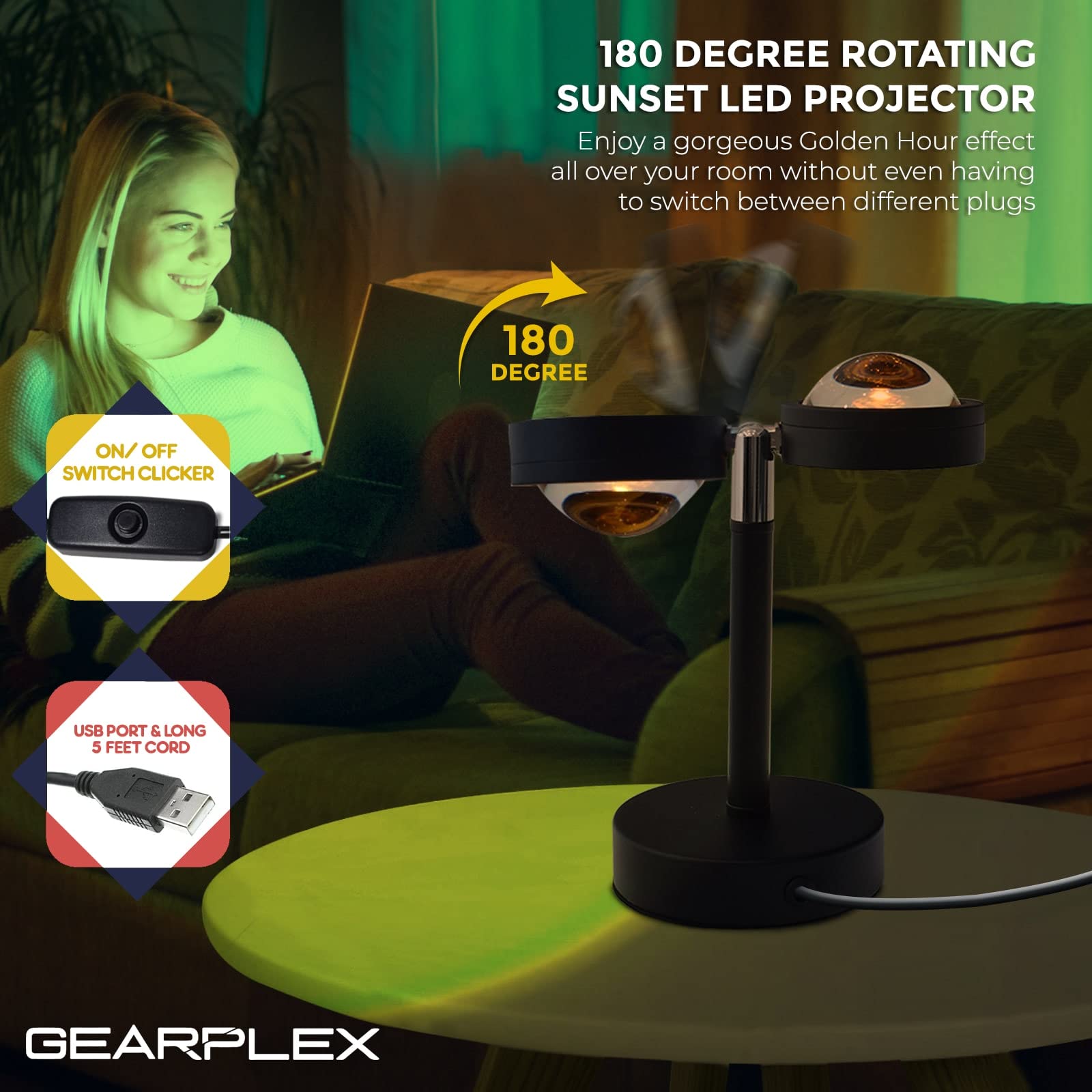 180-Degree Rotating Rainbow LED Projector Lamp - Romantic UFO Night Light for Bedroom, Living Room & Home Décor | Perfect for Photography, Selfies, Christmas Parties & Ambient Lighting