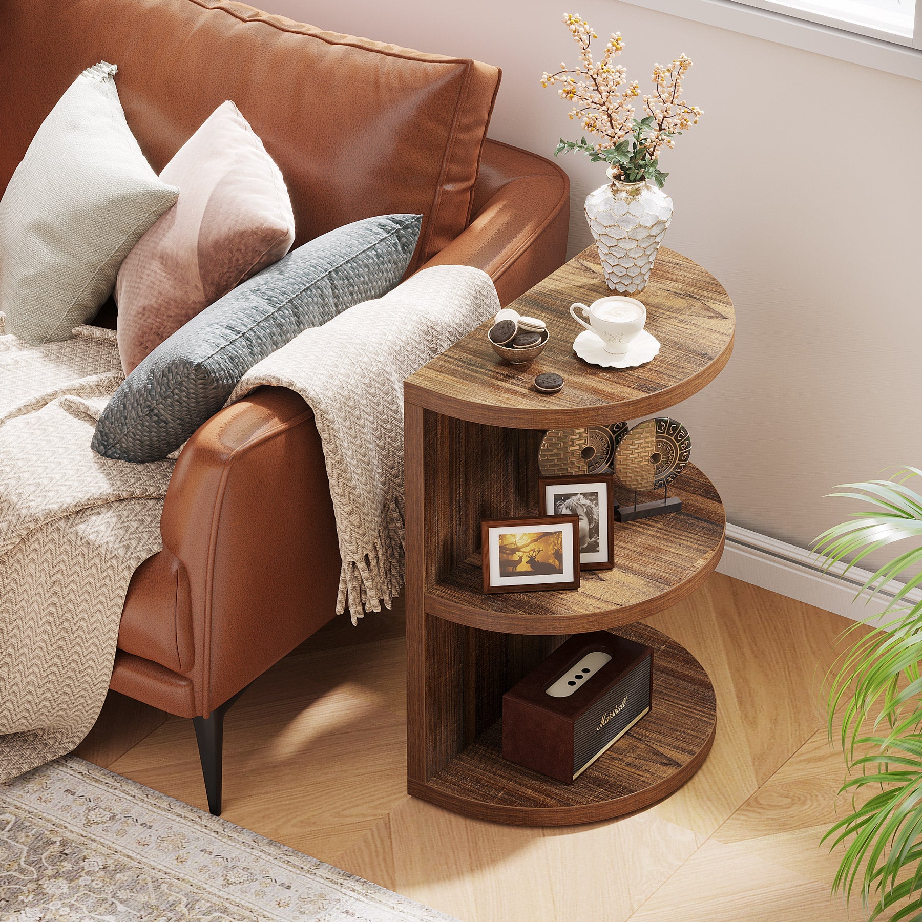 3 Tier Half Round End Table - Semi Circular Side Table for Living Room, Bedroom, or Office - Stylish and Space-Saving Accent Table for Small Spaces